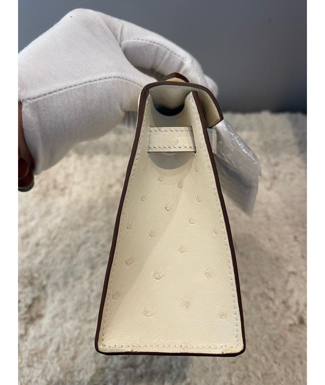 HERMES Белая сумка с короткими ручками из экзотической кожи, фото 3