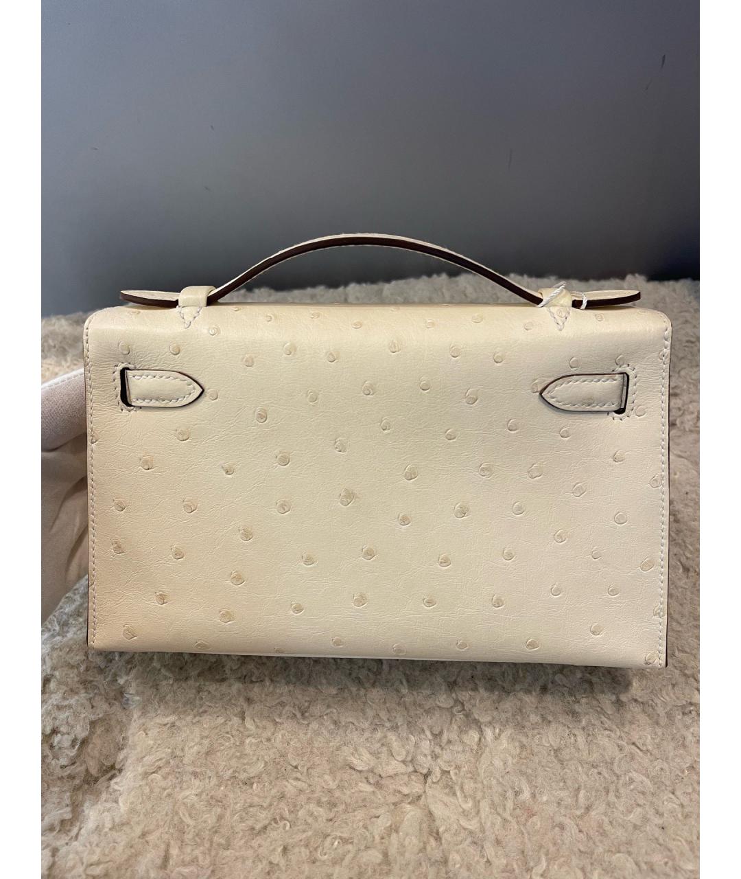 HERMES Белая сумка с короткими ручками из экзотической кожи, фото 2