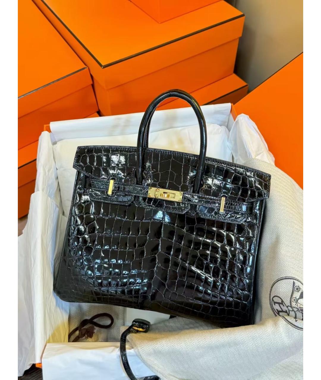 HERMES Черная сумка с короткими ручками из лакированной кожи, фото 6
