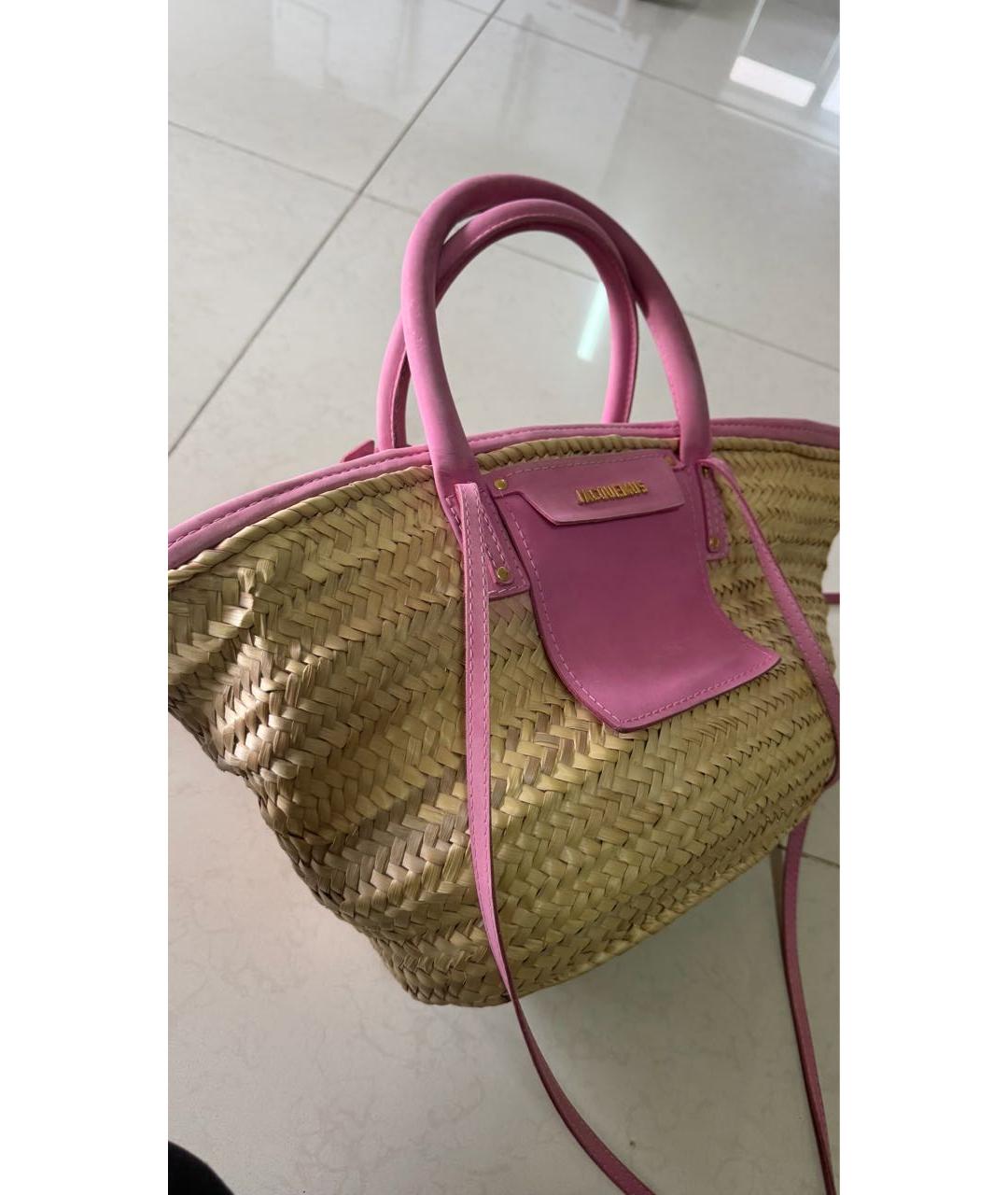 JACQUEMUS Розовая пелетеная пляжная сумка, фото 2