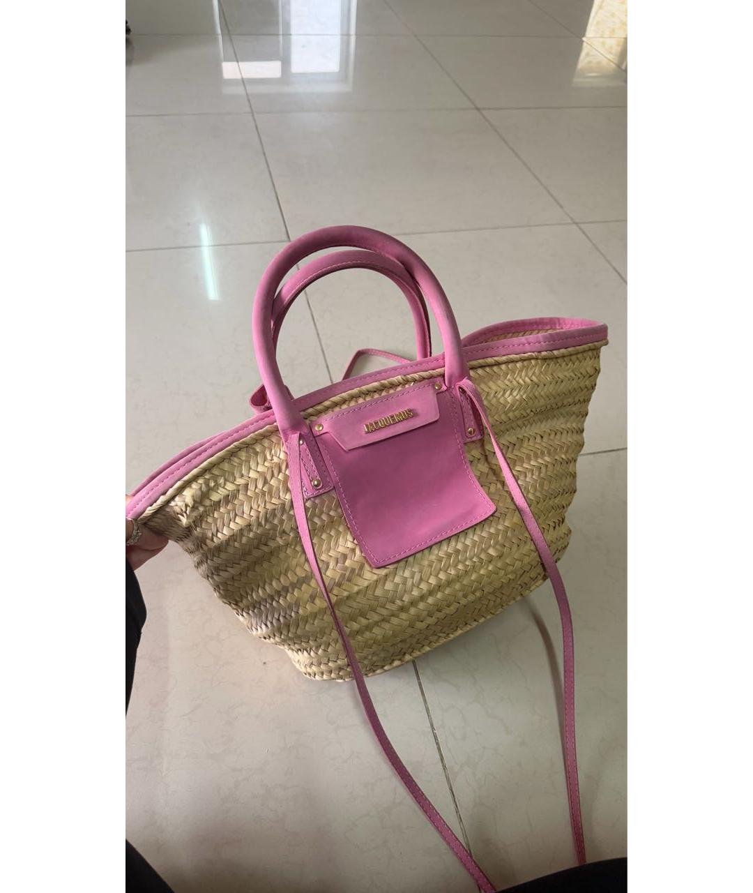 JACQUEMUS Розовая пелетеная пляжная сумка, фото 9