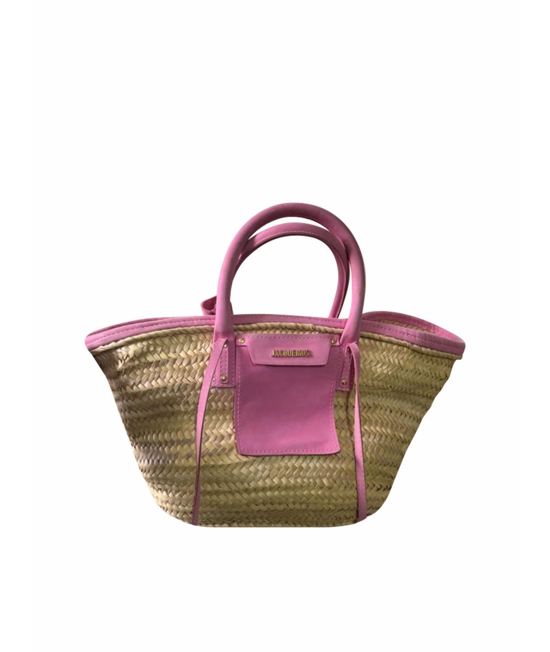 JACQUEMUS Розовая пелетеная пляжная сумка, фото 1