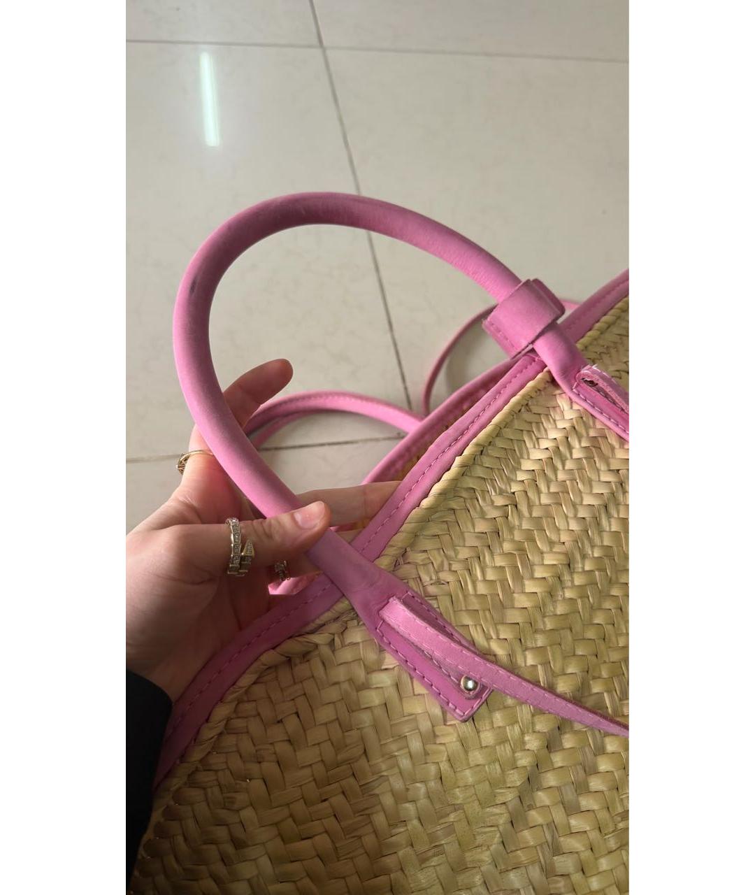 JACQUEMUS Розовая пелетеная пляжная сумка, фото 6