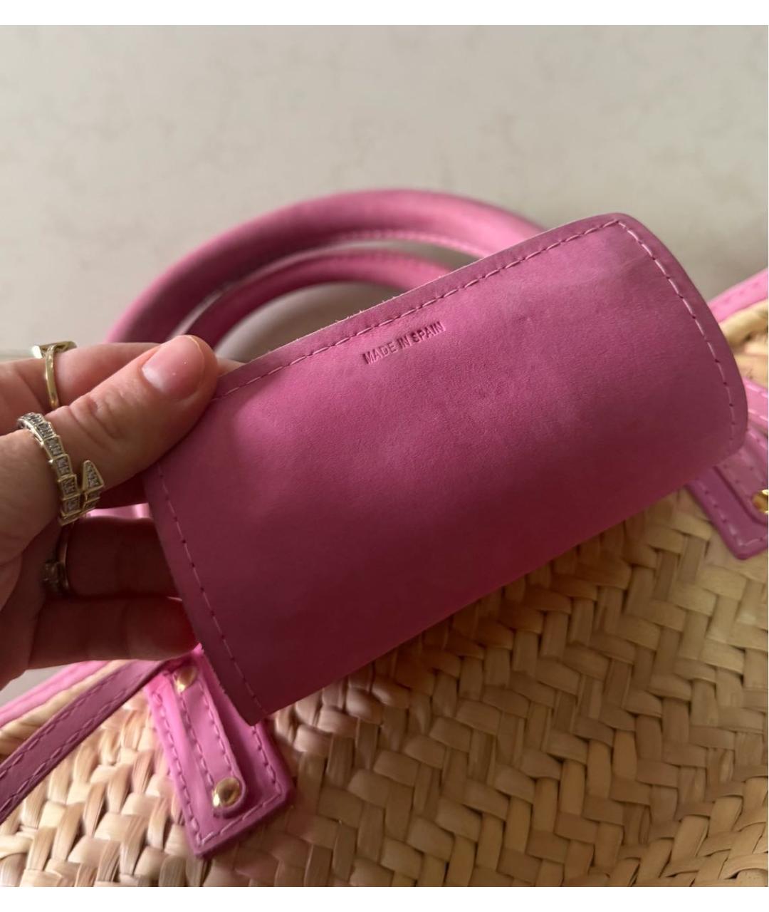 JACQUEMUS Розовая пелетеная пляжная сумка, фото 4