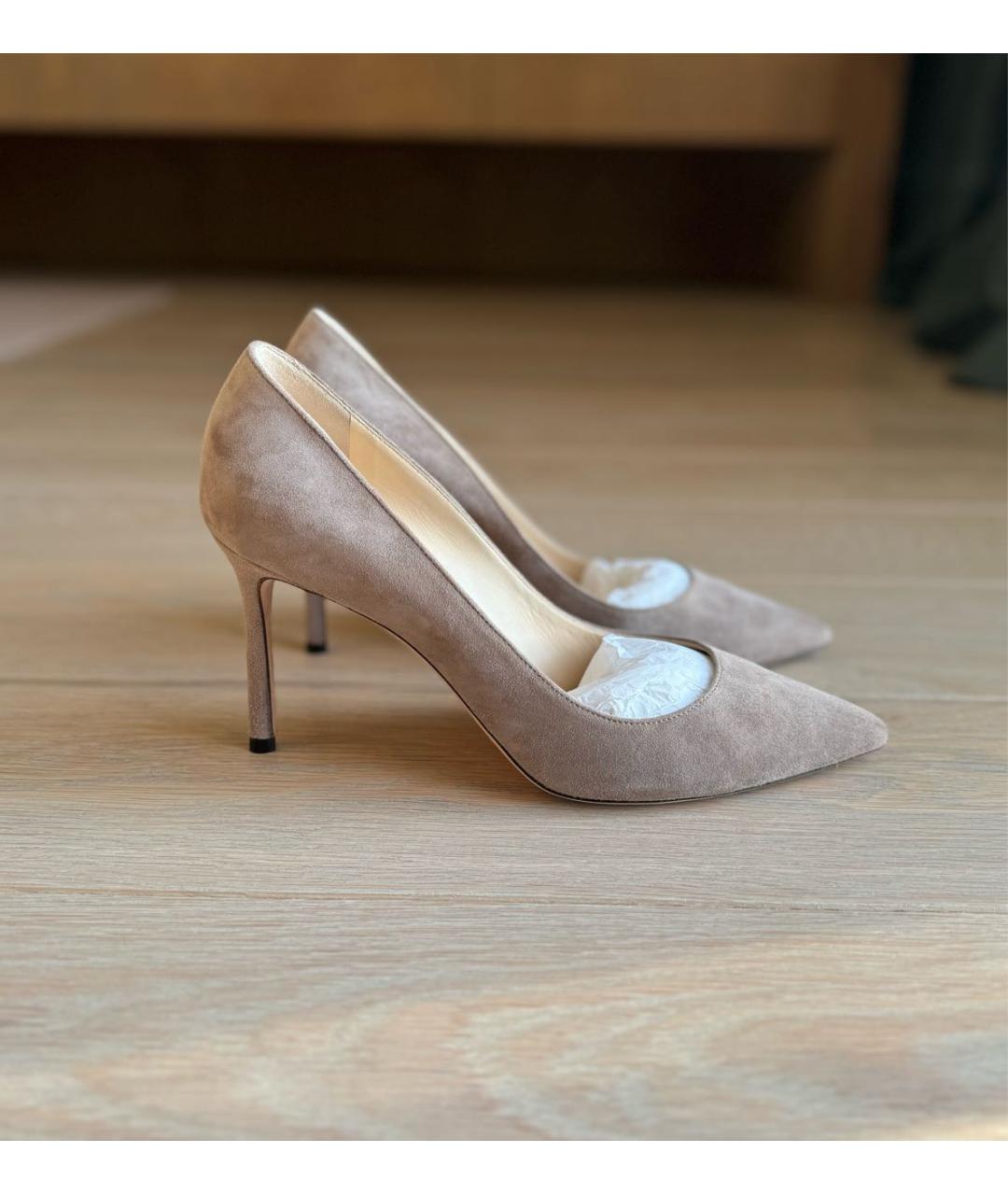 JIMMY CHOO Бежевые замшевые туфли, фото 6