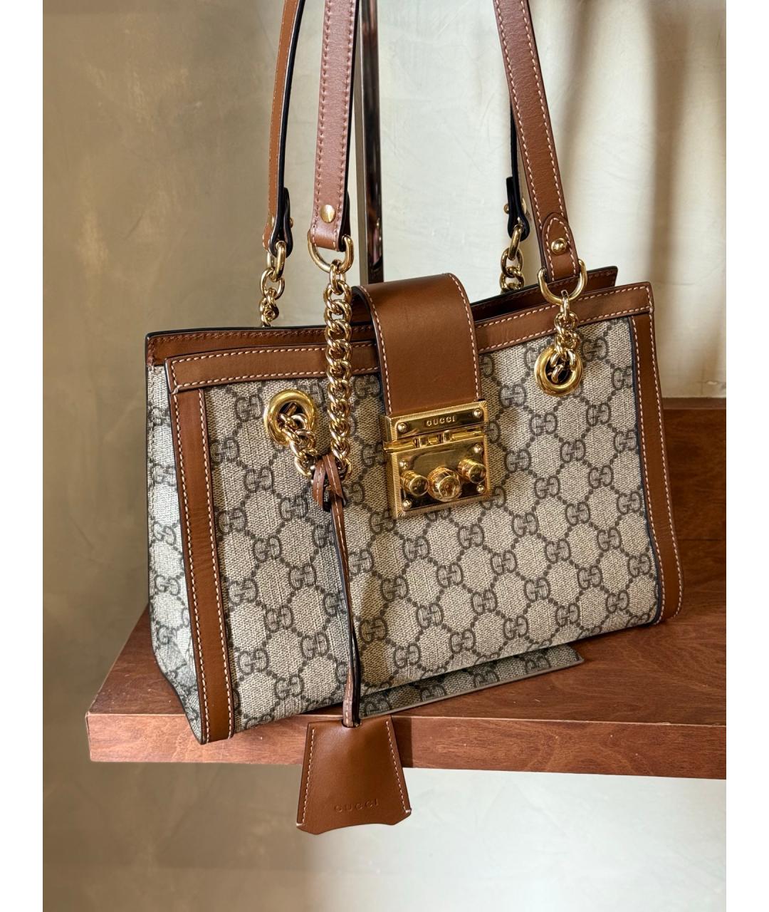 GUCCI Коричневая деним сумка с короткими ручками, фото 3