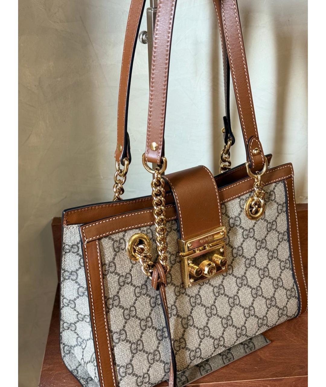 GUCCI Коричневая деним сумка с короткими ручками, фото 4