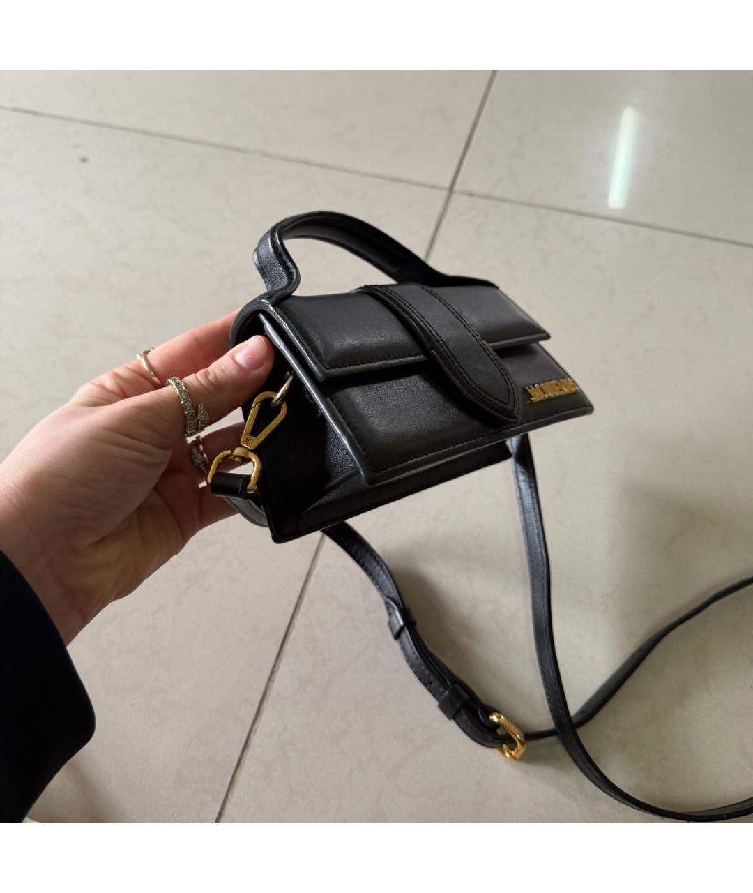 JACQUEMUS Черная кожаная сумка через плечо, фото 2