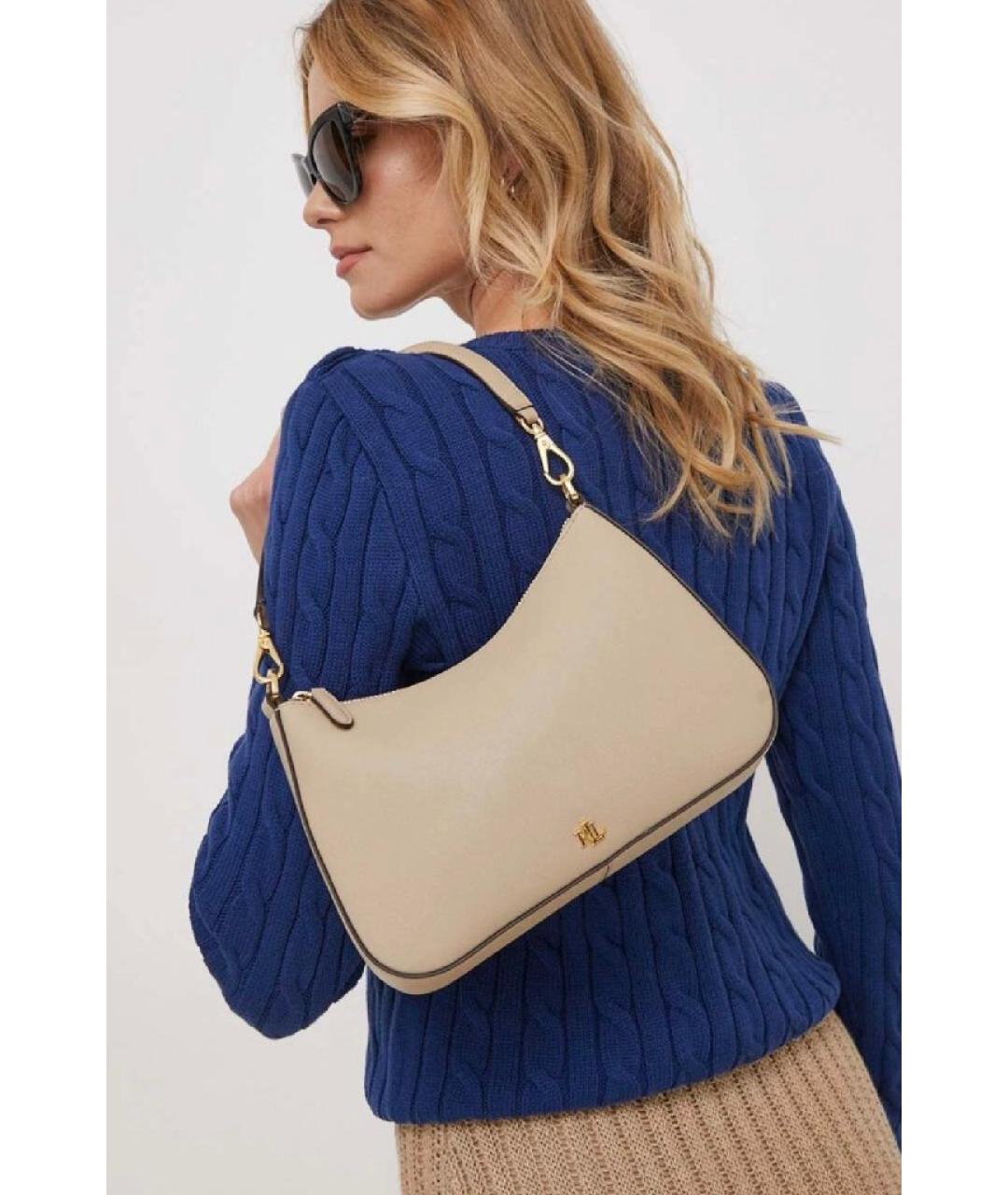 RALPH LAUREN Бежевая кожаная сумка через плечо, фото 5