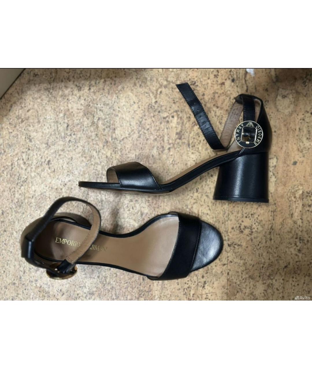 EMPORIO ARMANI Черные кожаные босоножки, фото 6