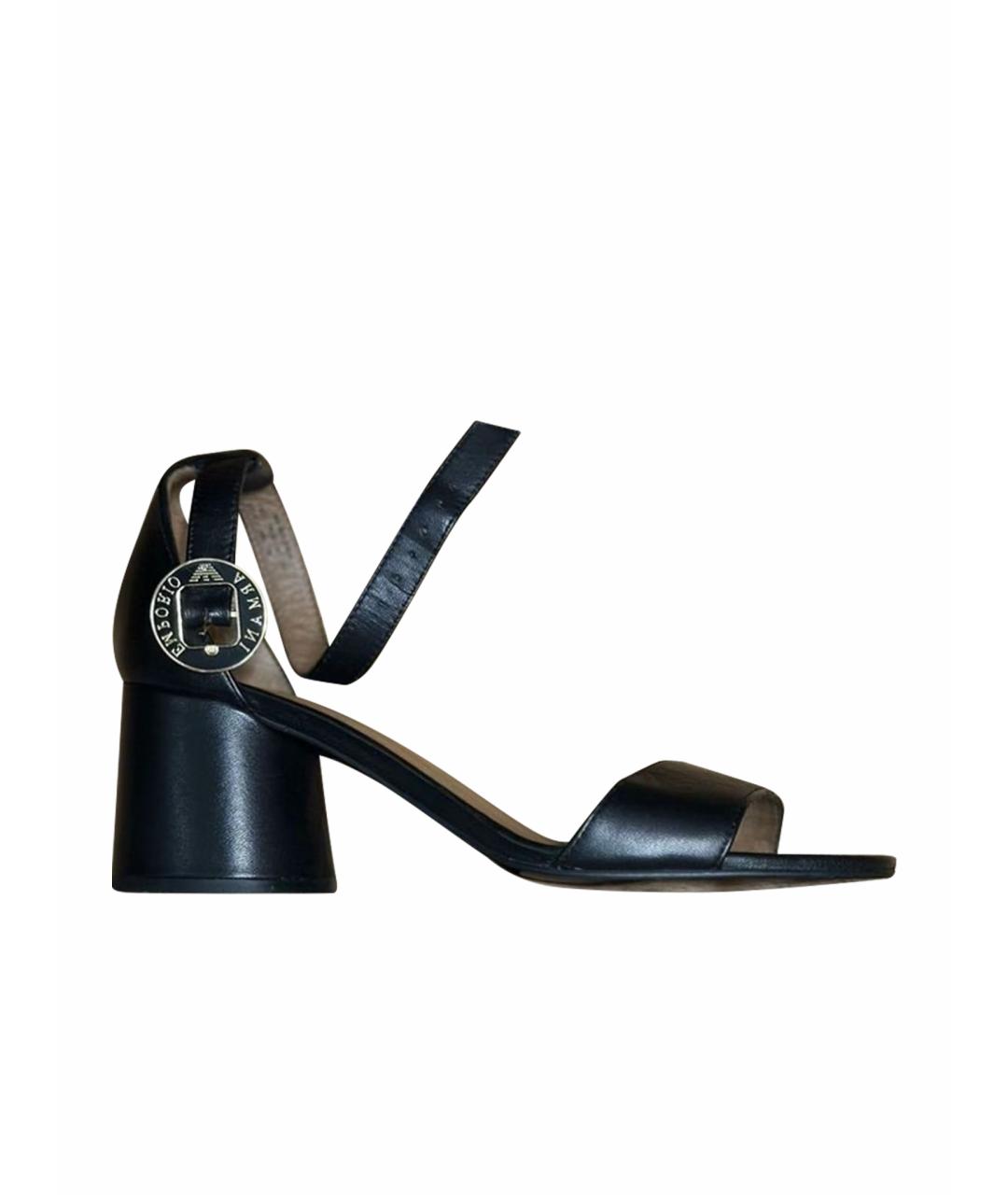 EMPORIO ARMANI Черные кожаные босоножки, фото 1