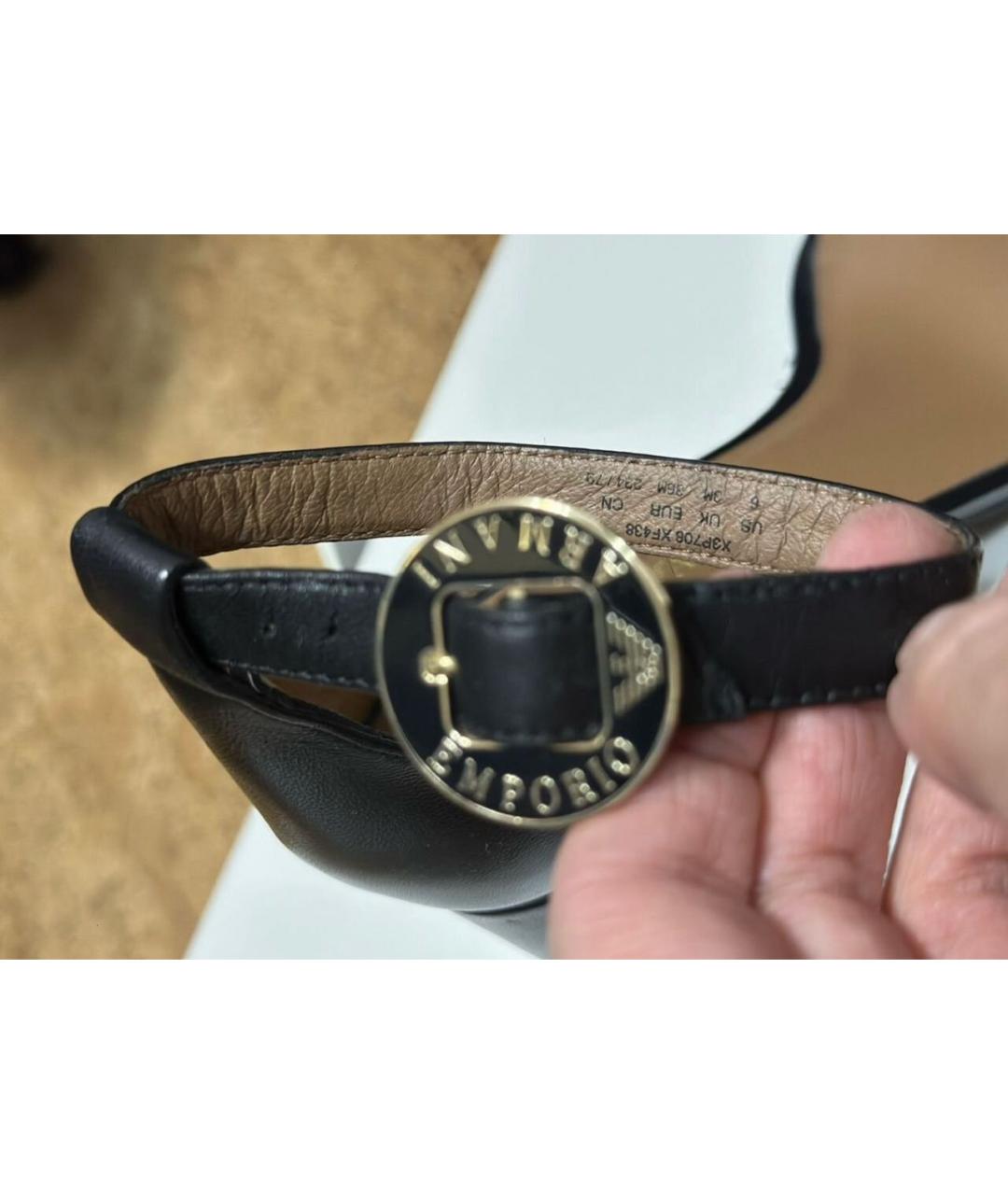 EMPORIO ARMANI Черные кожаные босоножки, фото 4