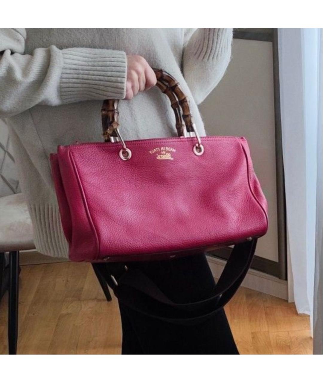 GUCCI Розовая кожаная сумка с короткими ручками, фото 2