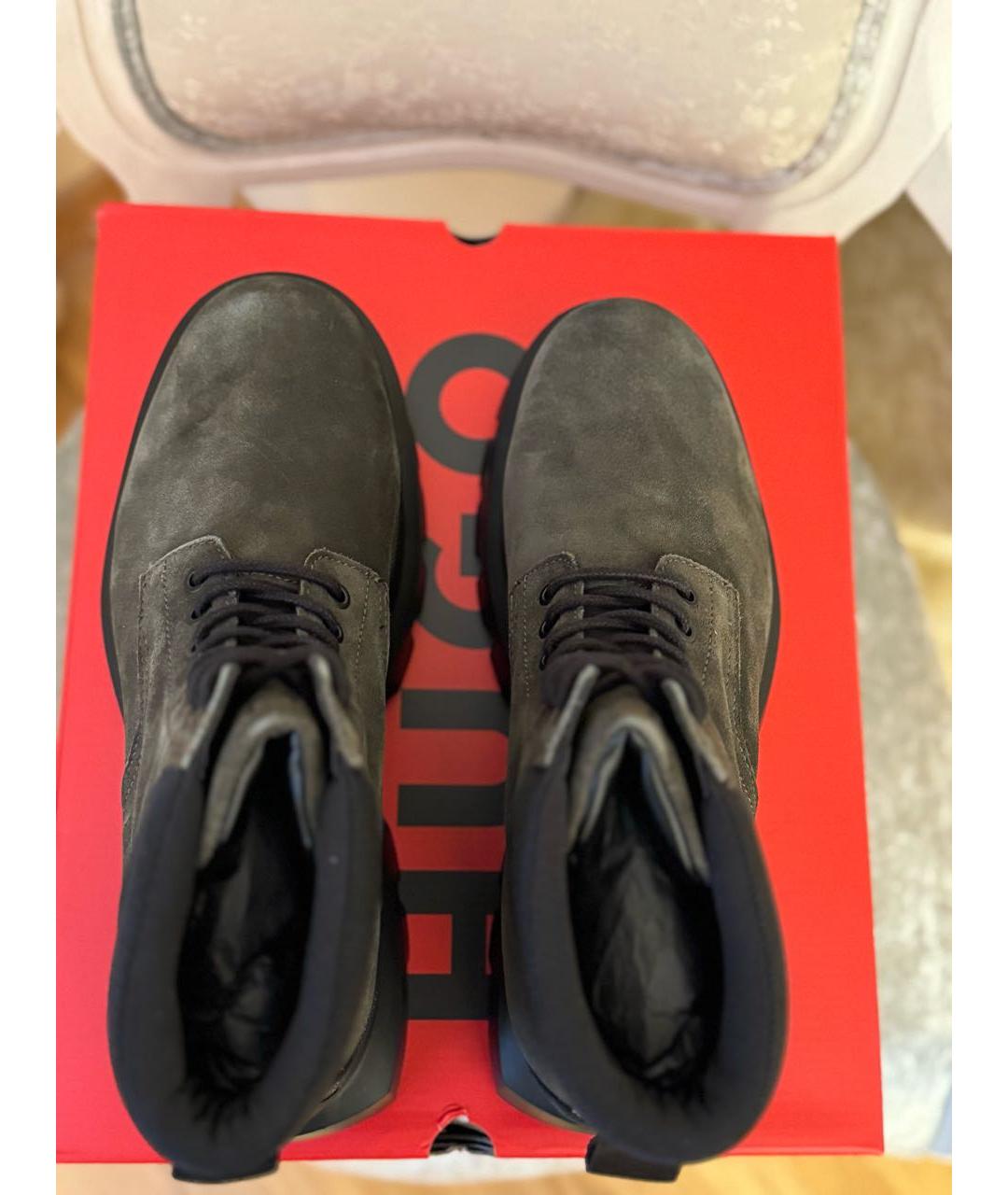 HUGO BOSS Антрацитовые кожаные высокие ботинки, фото 2