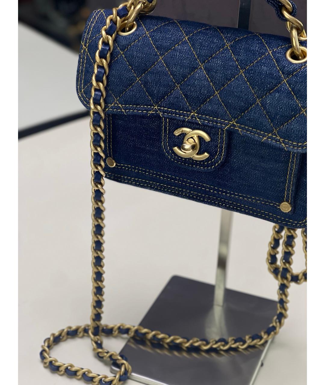 CHANEL Голубая деним сумка через плечо, фото 3