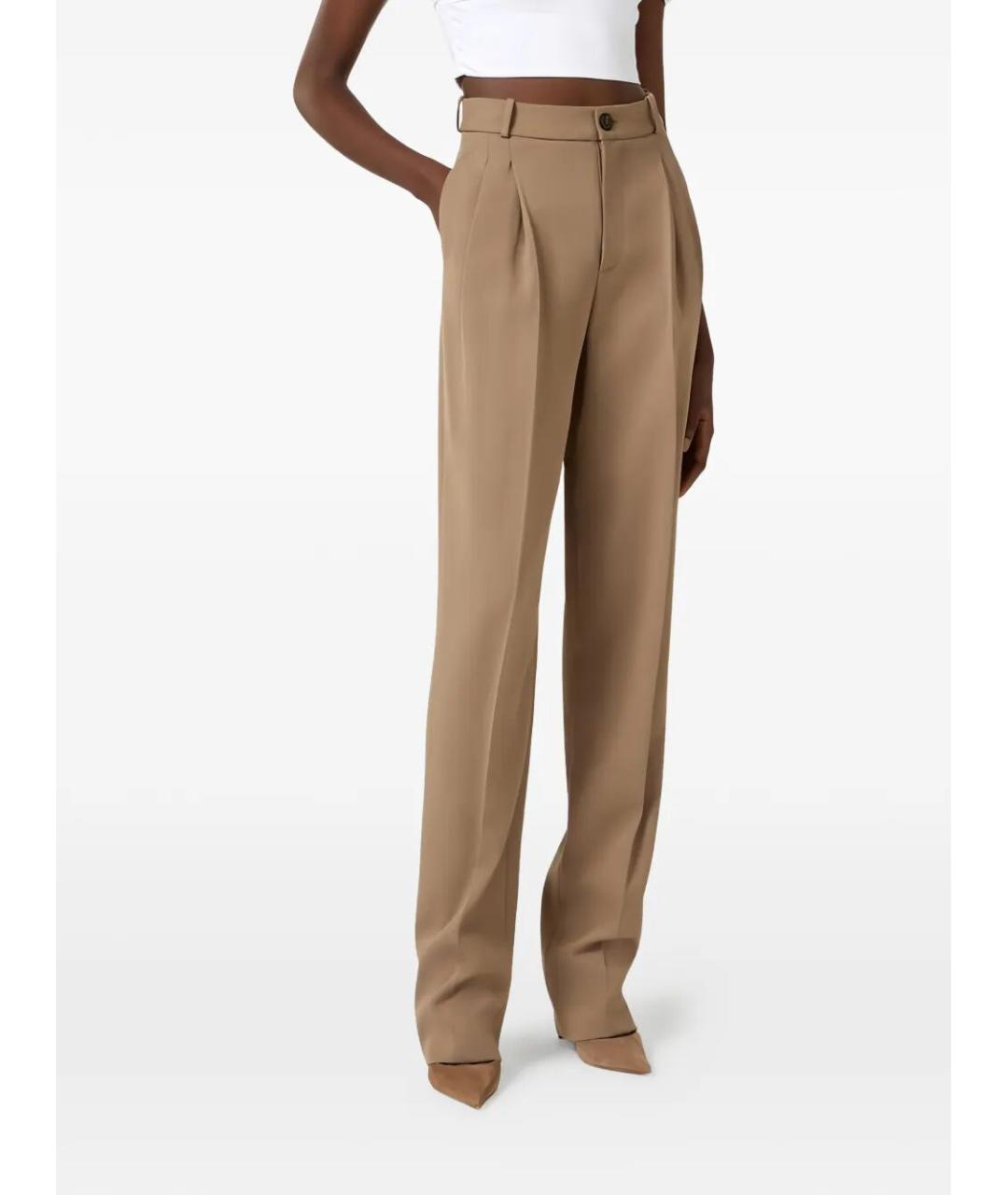 ELISABETTA FRANCHI Бежевые вискозные прямые брюки, фото 4