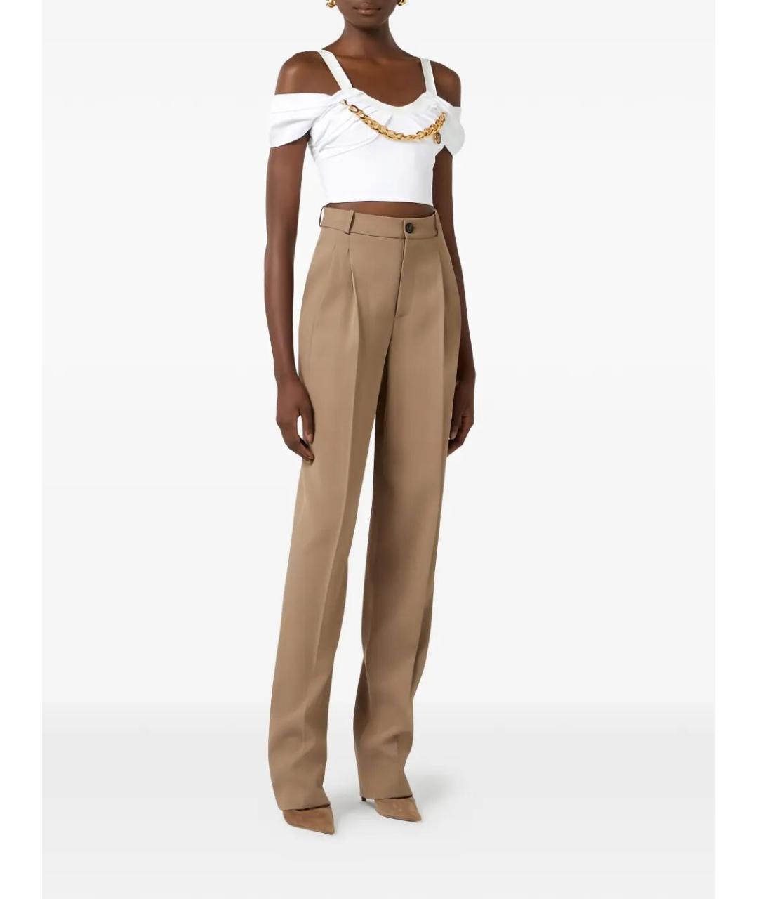 ELISABETTA FRANCHI Бежевые вискозные прямые брюки, фото 2