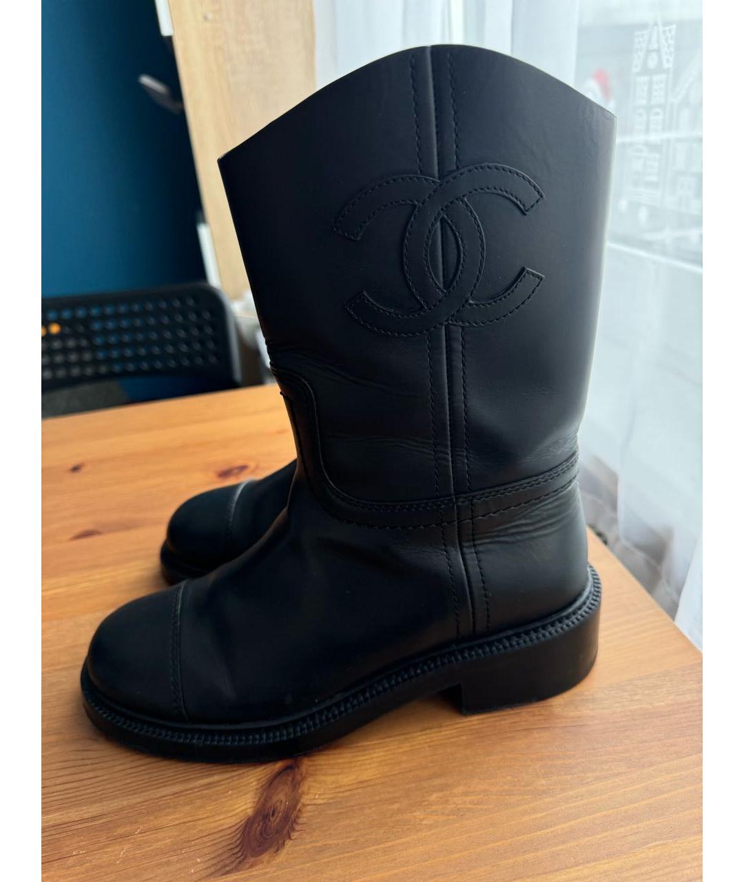 CHANEL Черные кожаные сапоги, фото 8