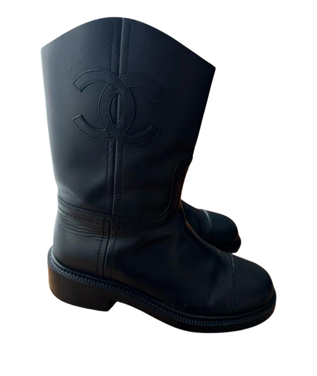 CHANEL Черные кожаные сапоги, фото 1