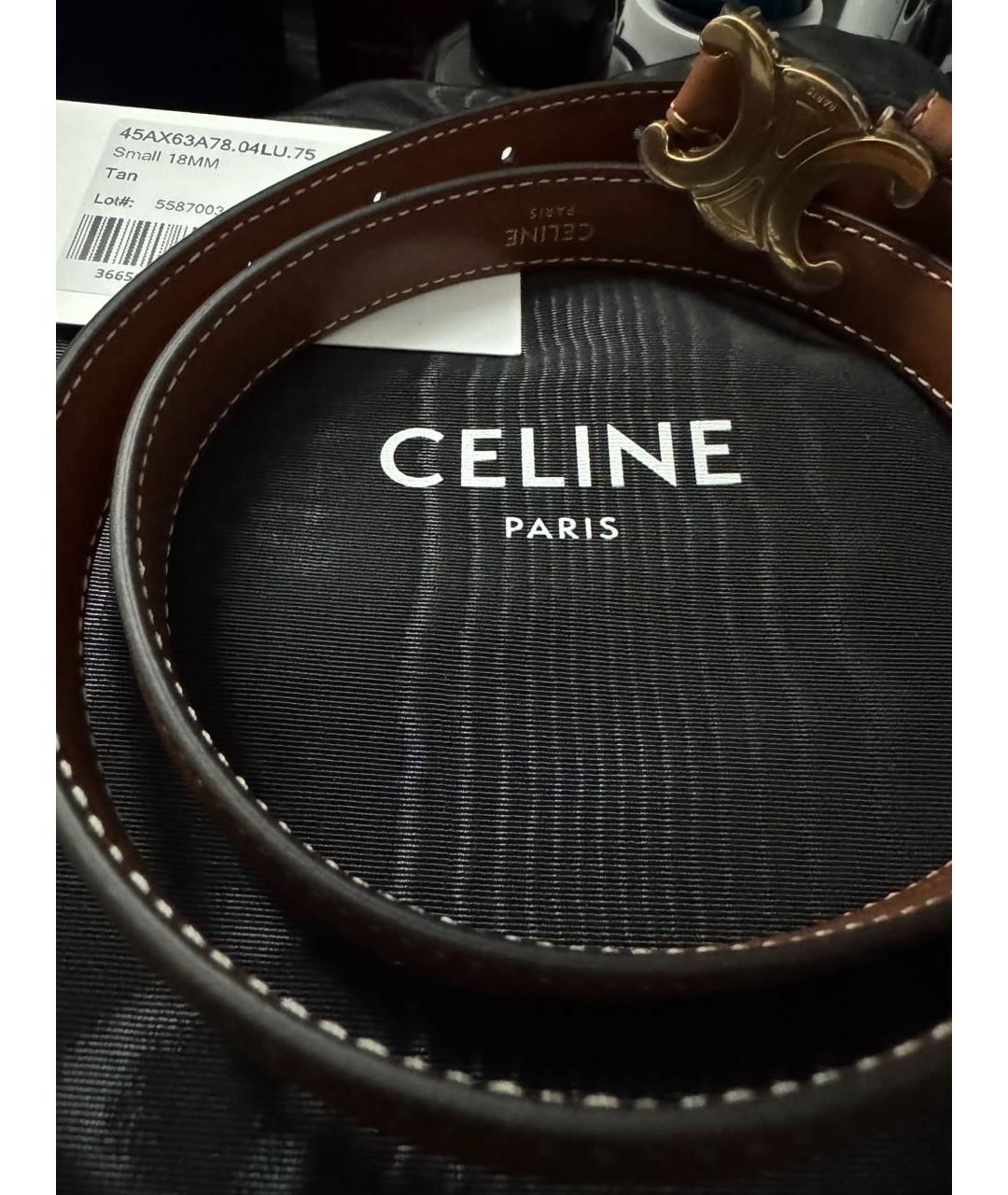 CELINE Коричневый кожаный ремень, фото 4