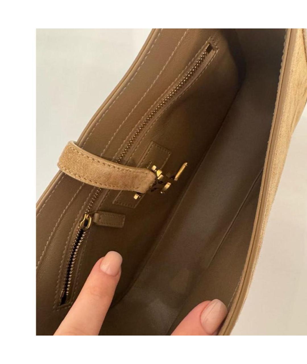 SAINT LAURENT Коричневая замшевая сумка с короткими ручками, фото 3