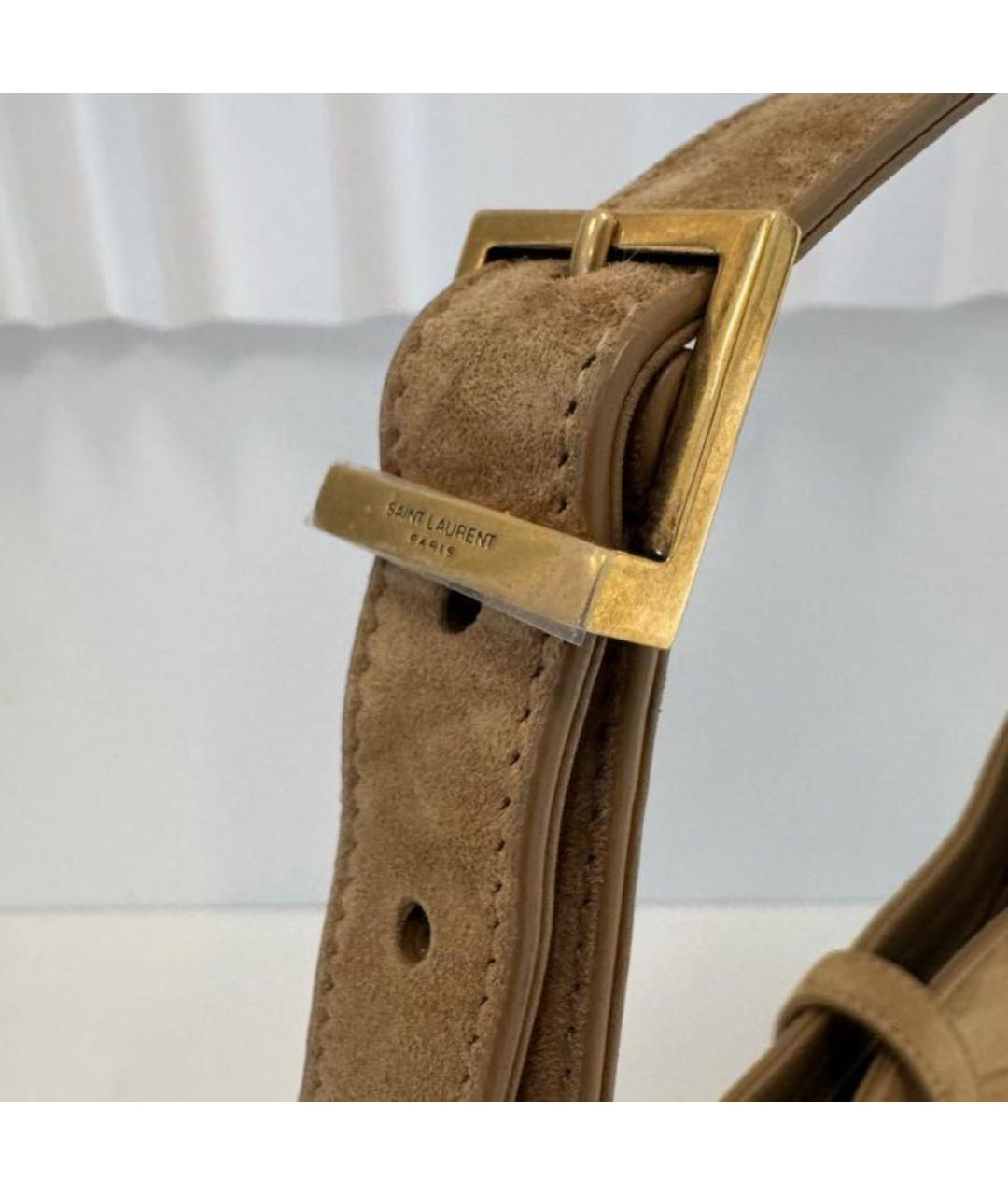 SAINT LAURENT Коричневая замшевая сумка с короткими ручками, фото 4