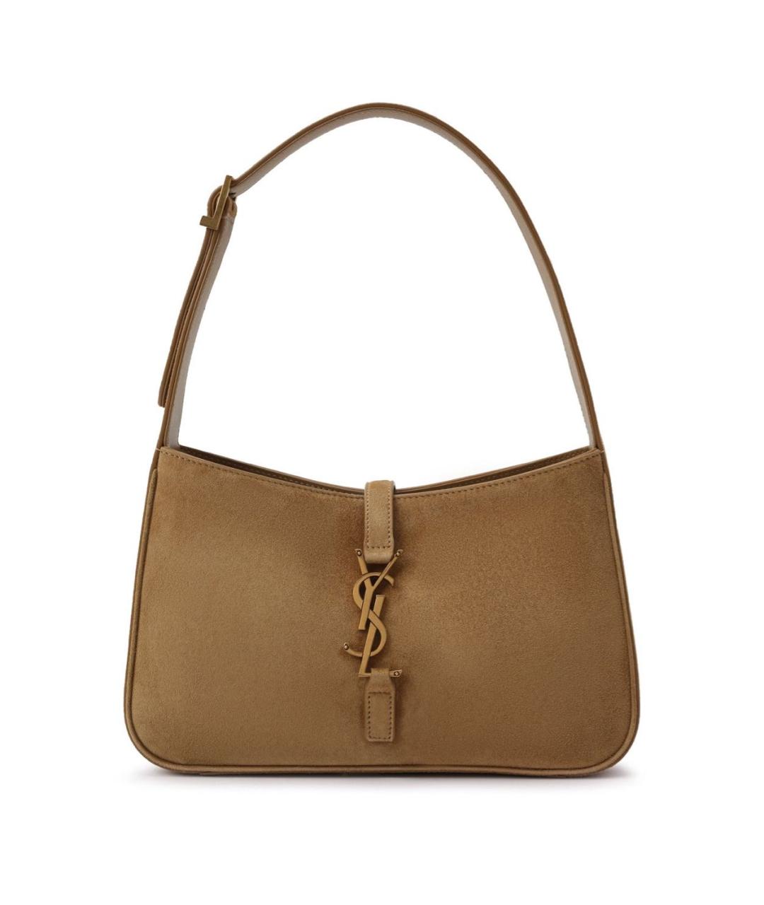 SAINT LAURENT Коричневая замшевая сумка с короткими ручками, фото 1