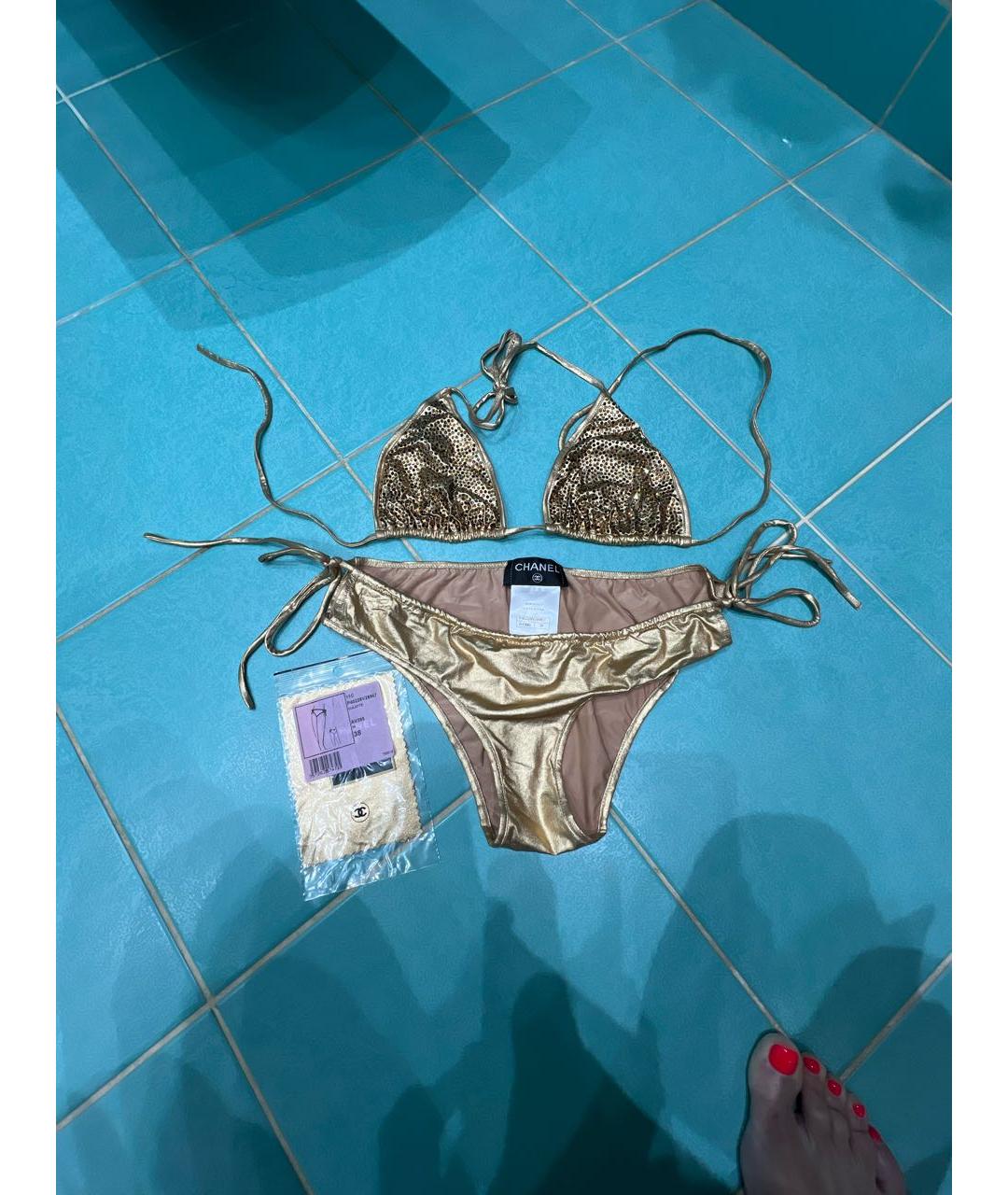CHANEL Золотой полиамидовый купальник, фото 5