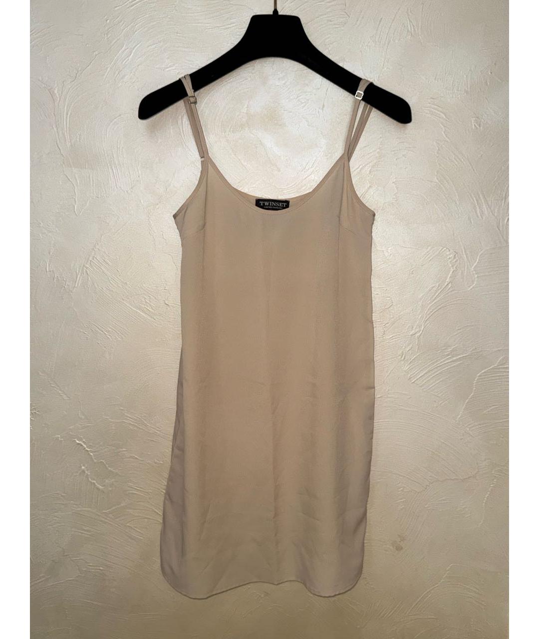 TWIN-SET Коричневое хлопковое повседневное платье, фото 4