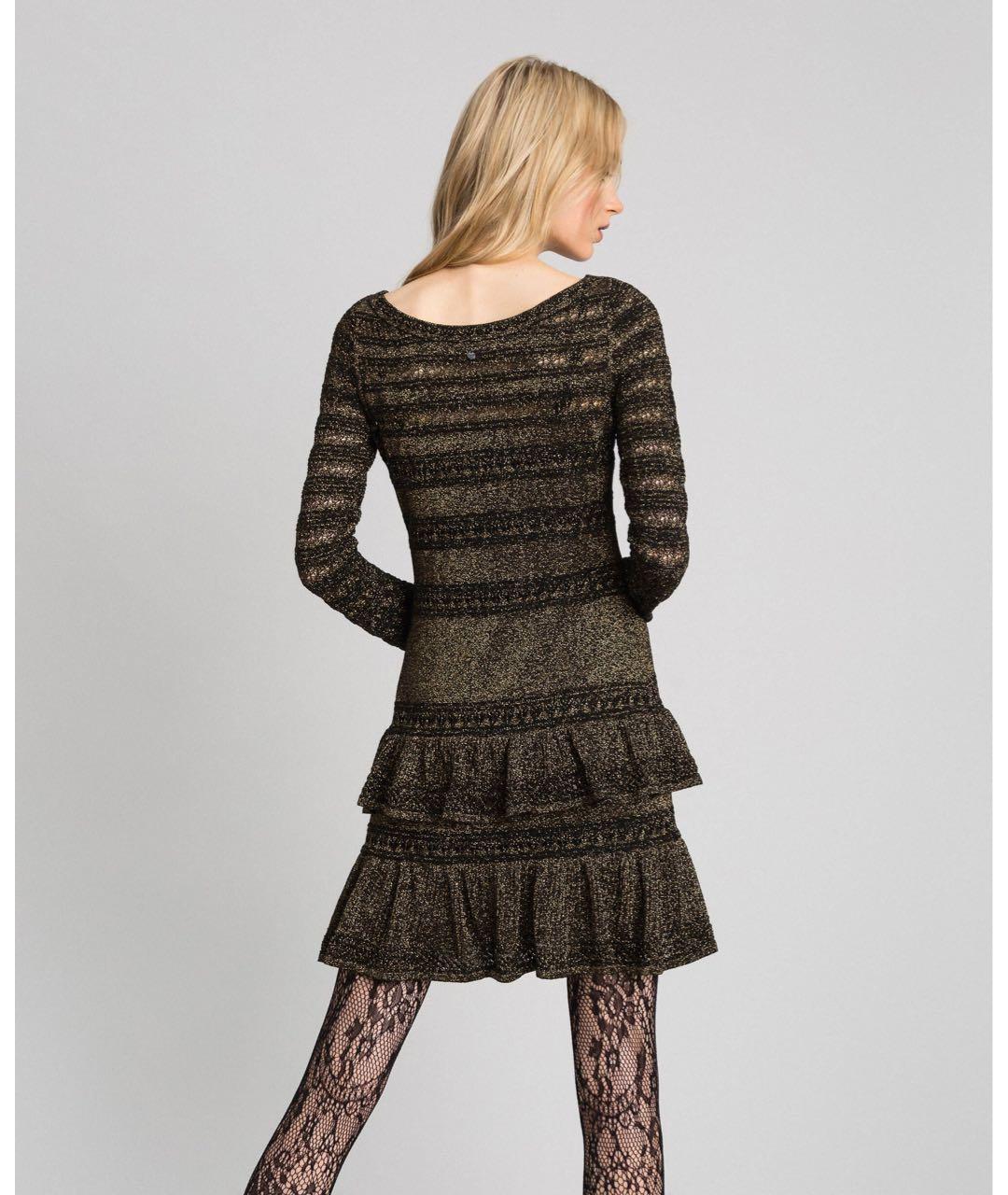 TWIN-SET Коричневое хлопковое повседневное платье, фото 6