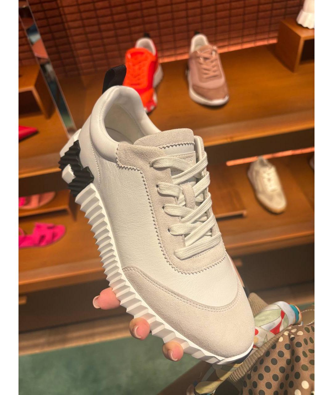 HERMES Белые кожаные кроссовки, фото 5