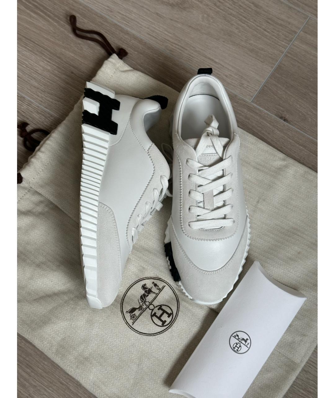 HERMES Белые кожаные кроссовки, фото 3