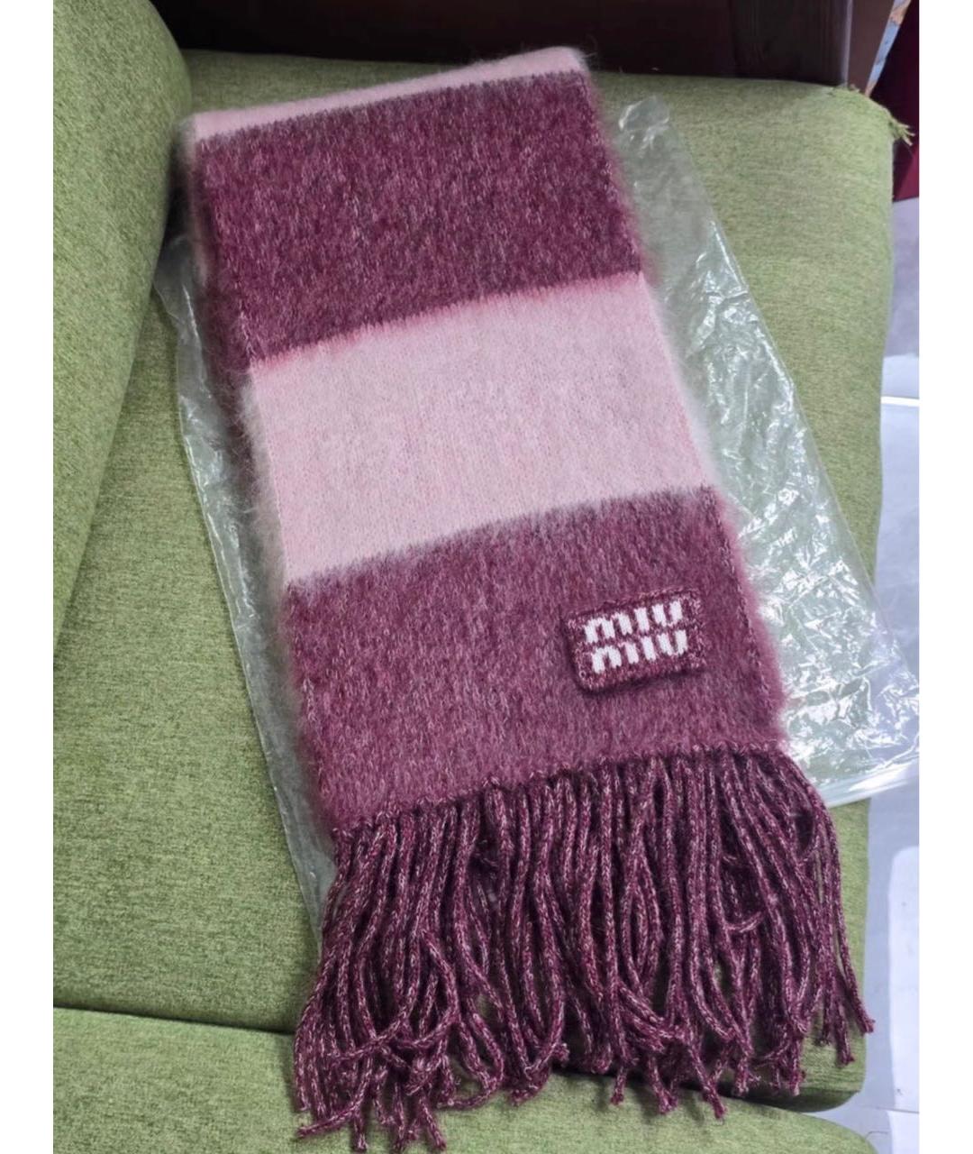 MIU MIU Розовый шерстяной шарф, фото 3