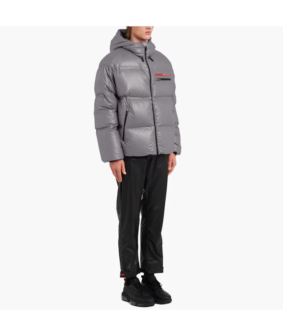 PRADA Серый полиэстеровый пуховик, фото 4
