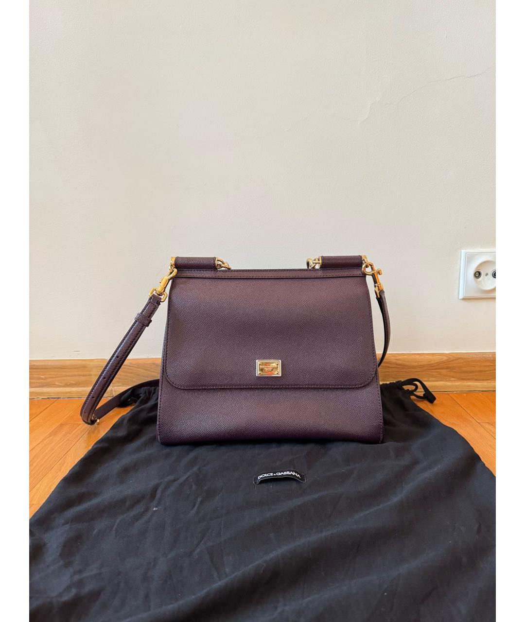 DOLCE&GABBANA Бордовая кожаная сумка с короткими ручками, фото 4