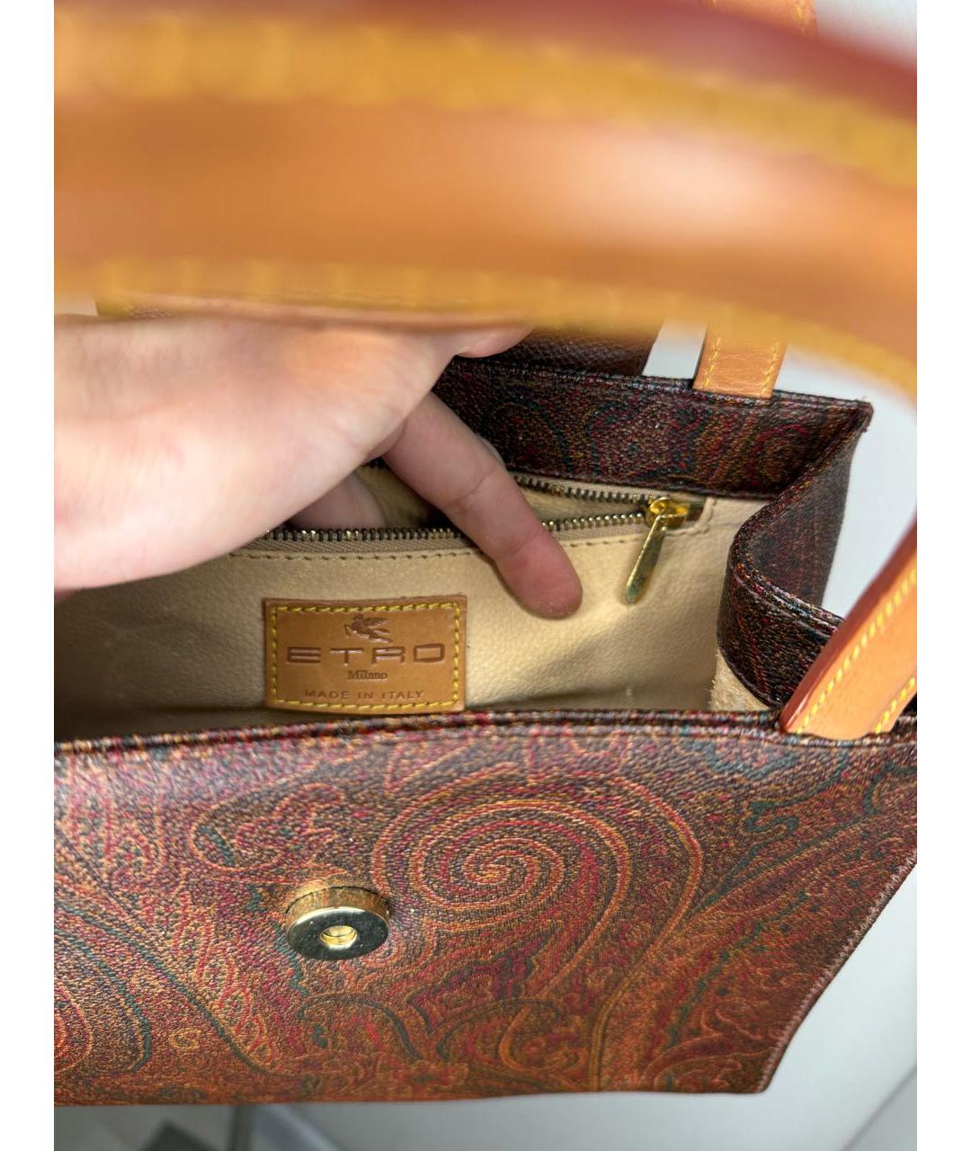 ETRO Коричневая кожаная сумка с короткими ручками, фото 8