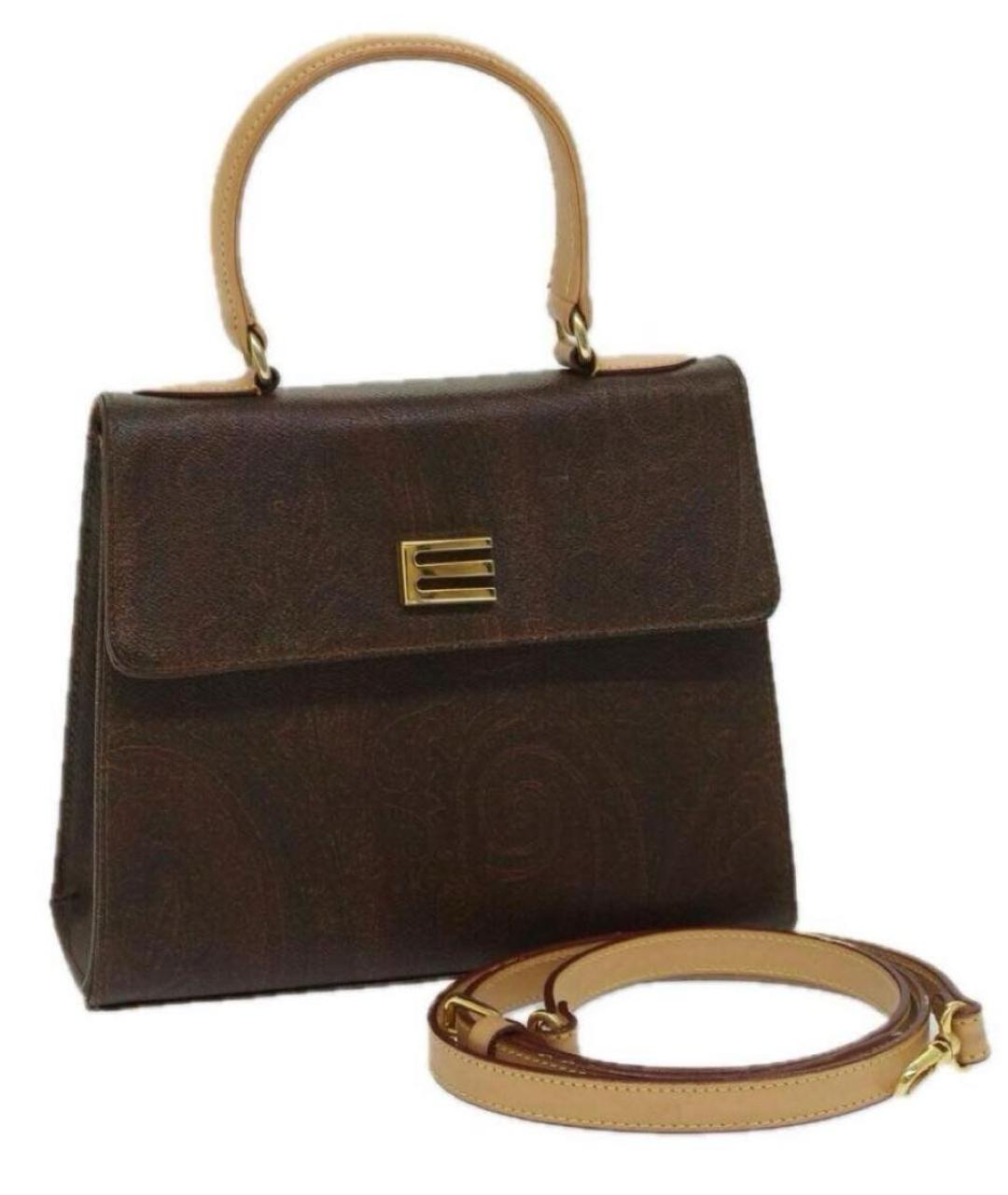 ETRO Коричневая кожаная сумка с короткими ручками, фото 9