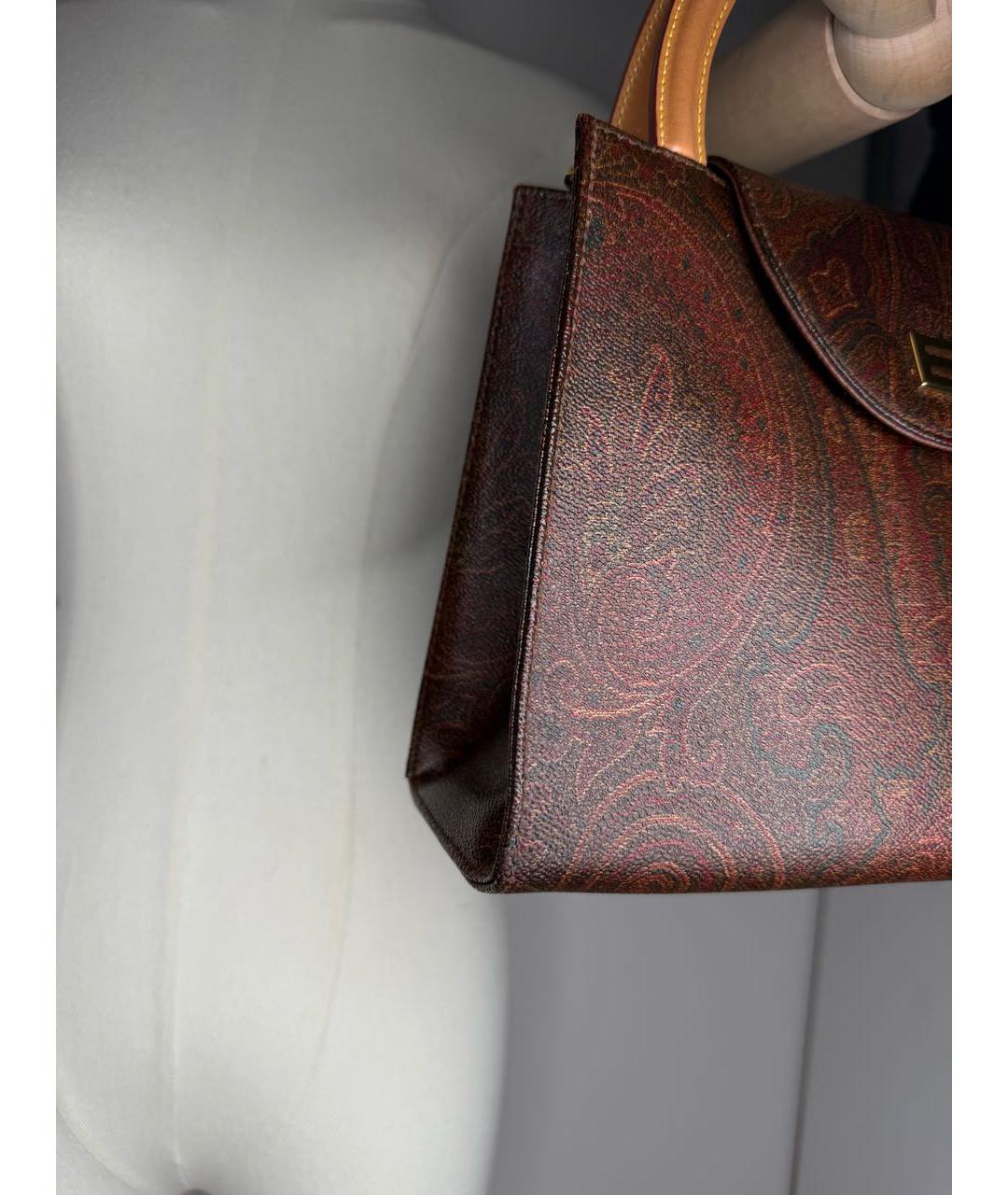 ETRO Коричневая кожаная сумка с короткими ручками, фото 6
