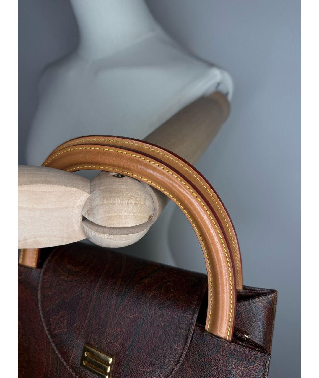 ETRO Коричневая кожаная сумка с короткими ручками, фото 7