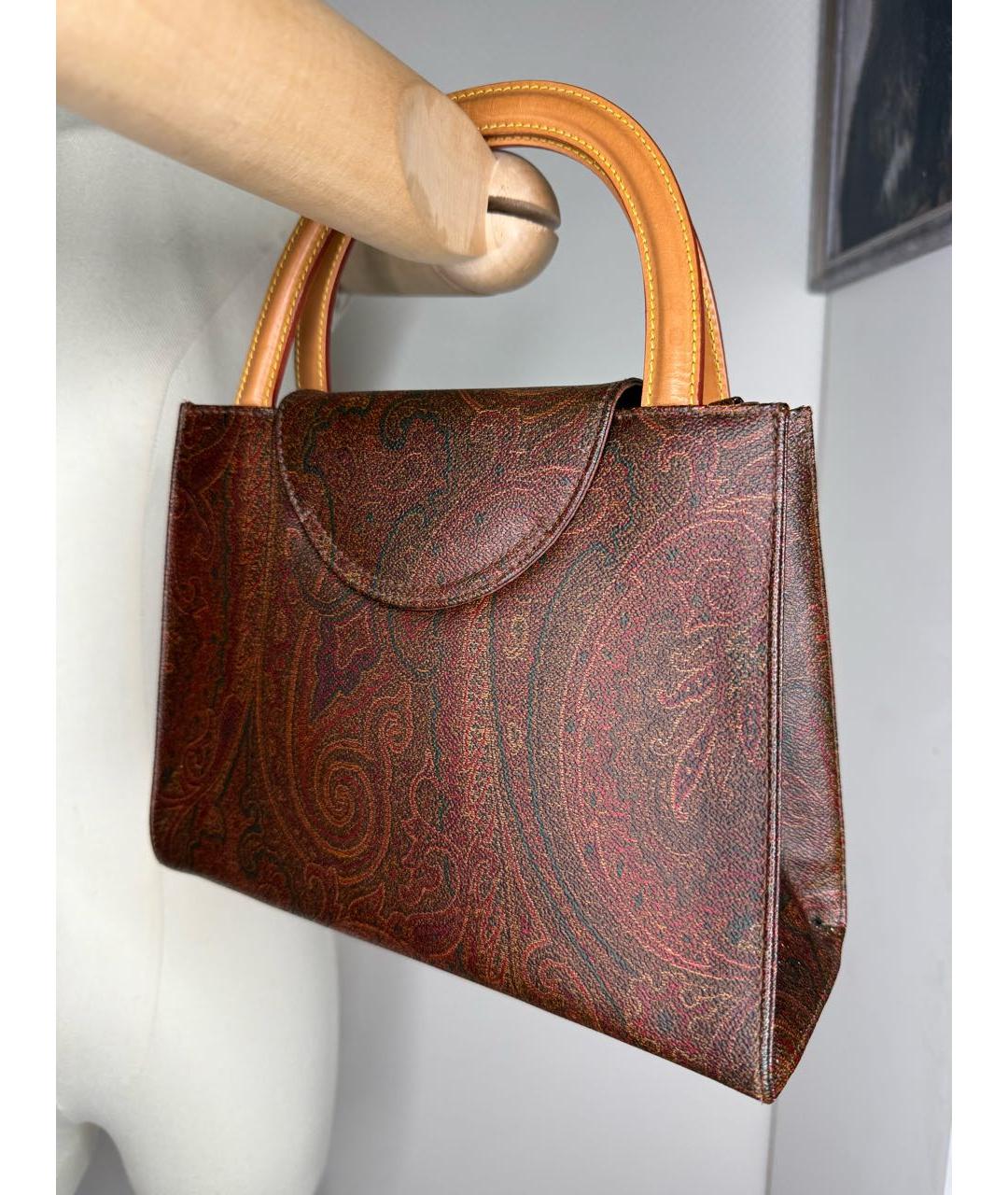 ETRO Коричневая кожаная сумка с короткими ручками, фото 4