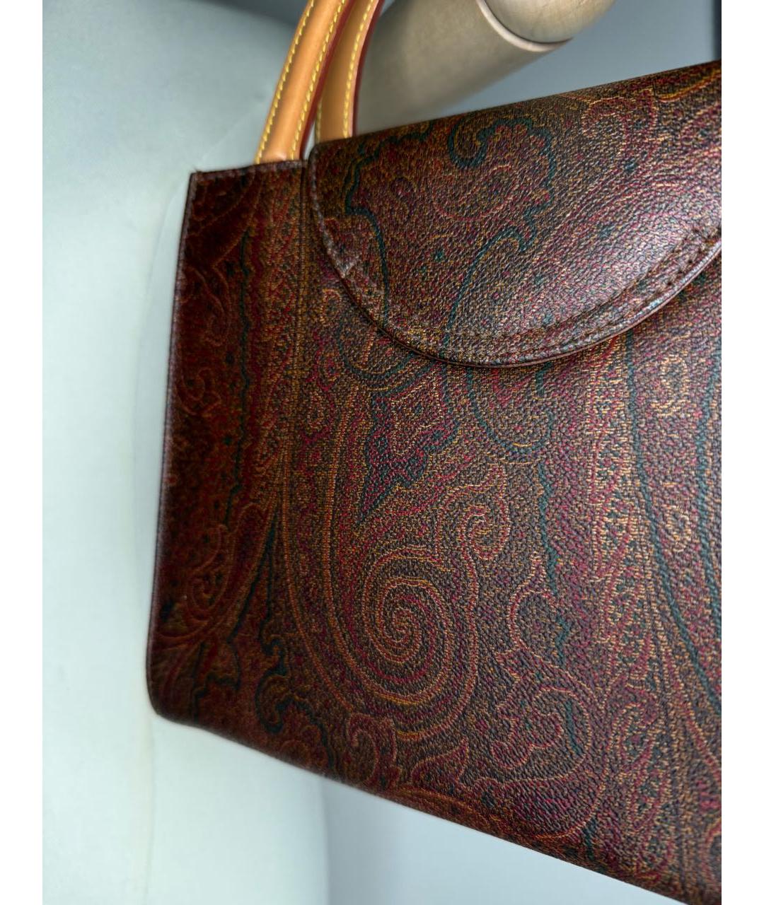 ETRO Коричневая кожаная сумка с короткими ручками, фото 5