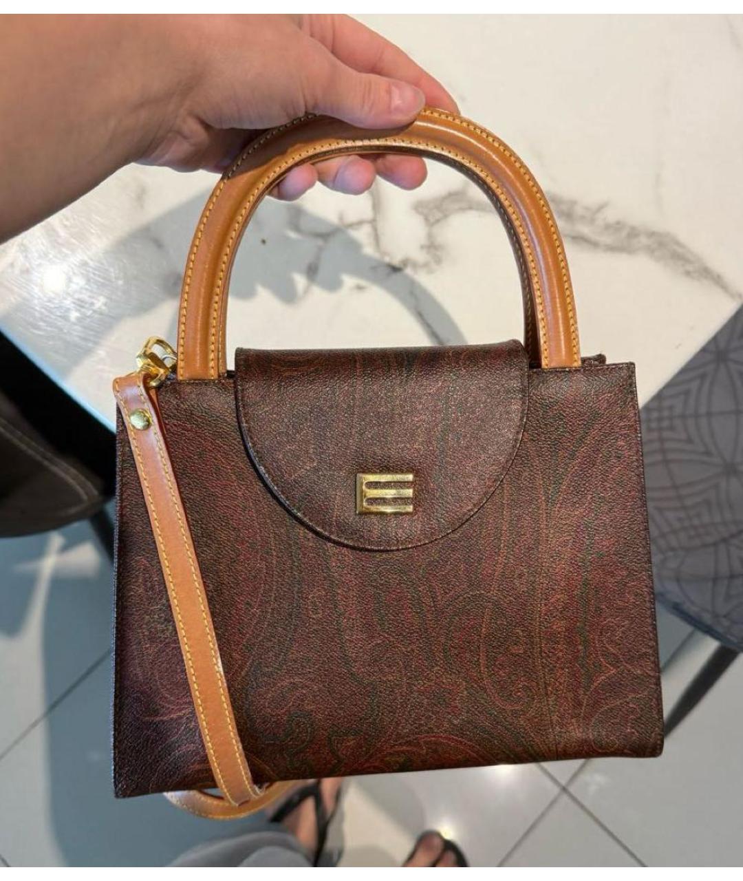 ETRO Коричневая кожаная сумка с короткими ручками, фото 2