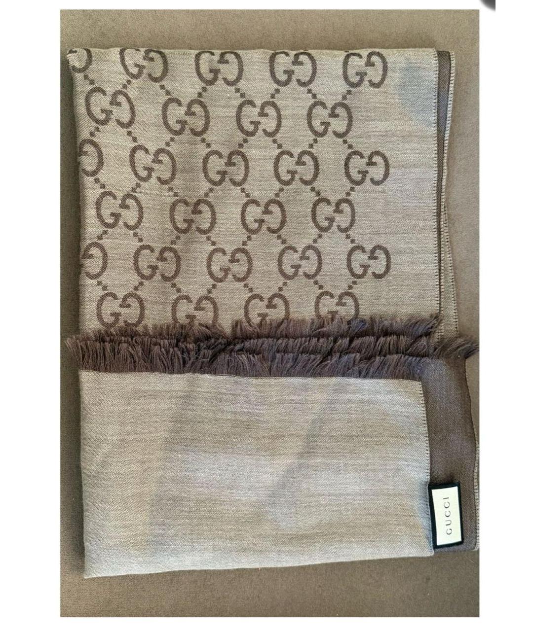GUCCI Серый шелковый шарф, фото 5