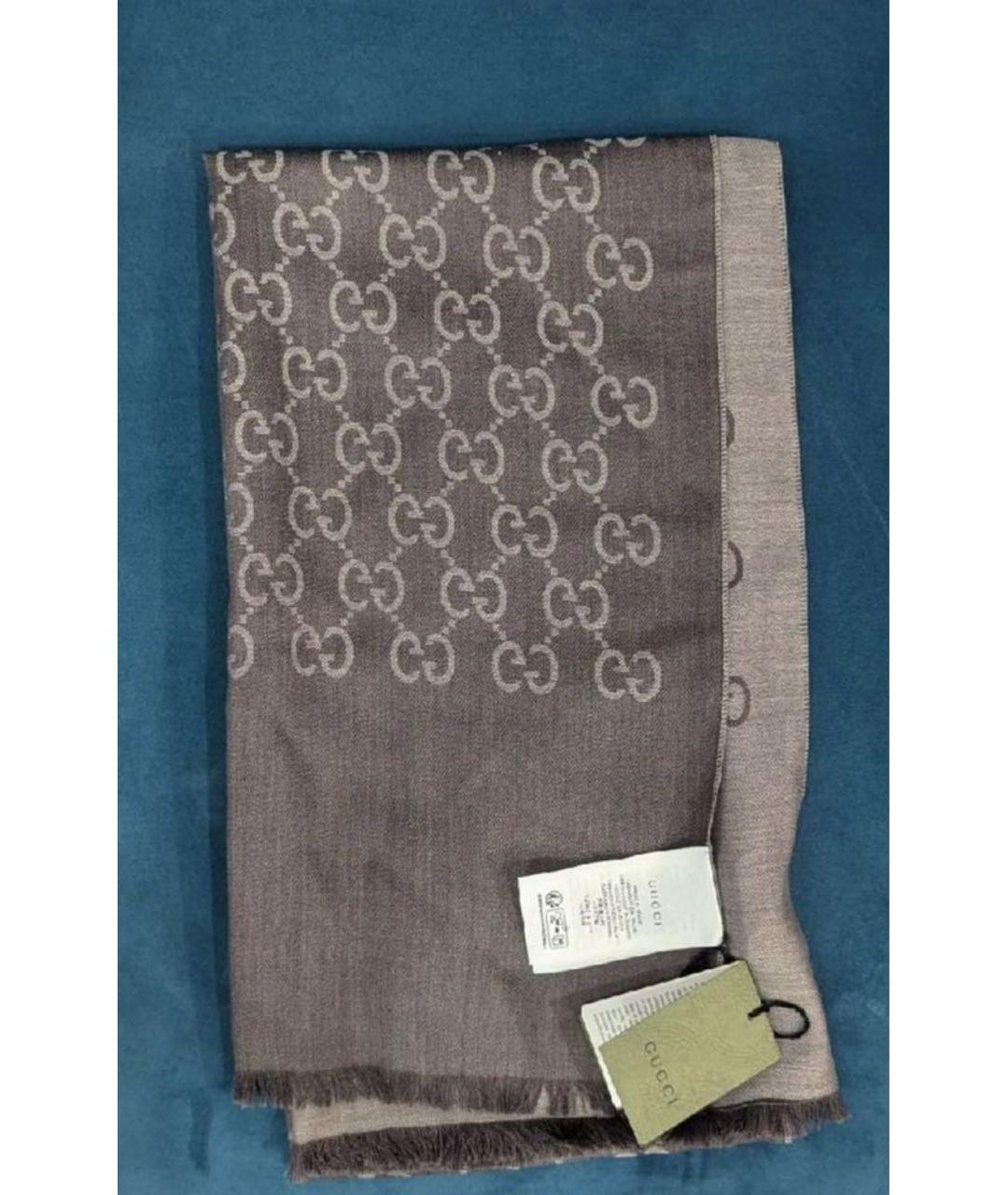 GUCCI Серый шелковый шарф, фото 2