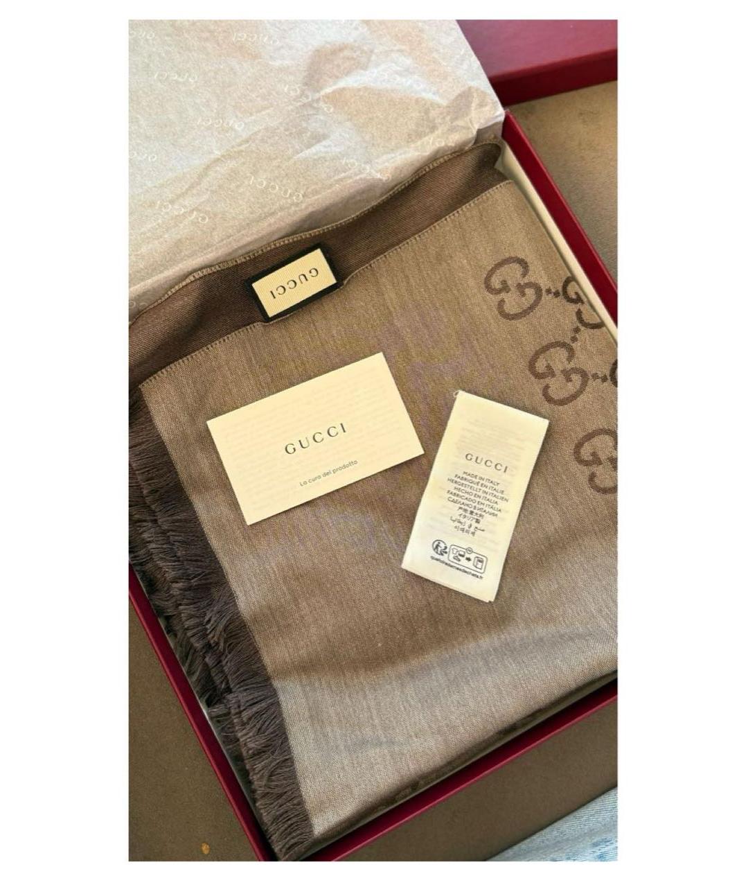 GUCCI Серый шелковый шарф, фото 3