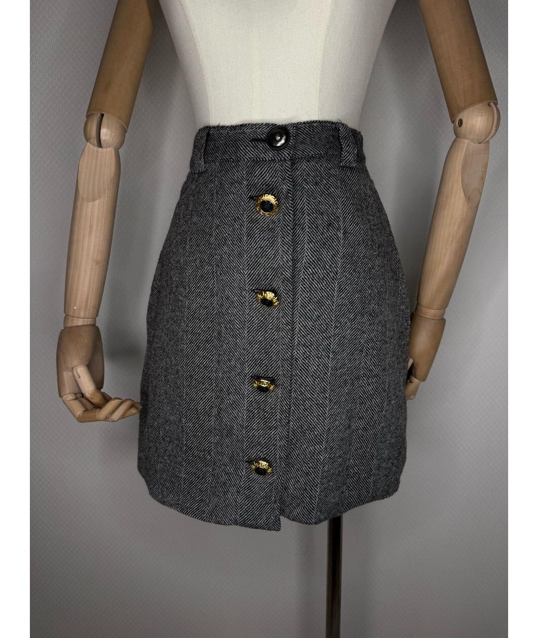 VERSACE Серая шерстяная юбка мини, фото 2
