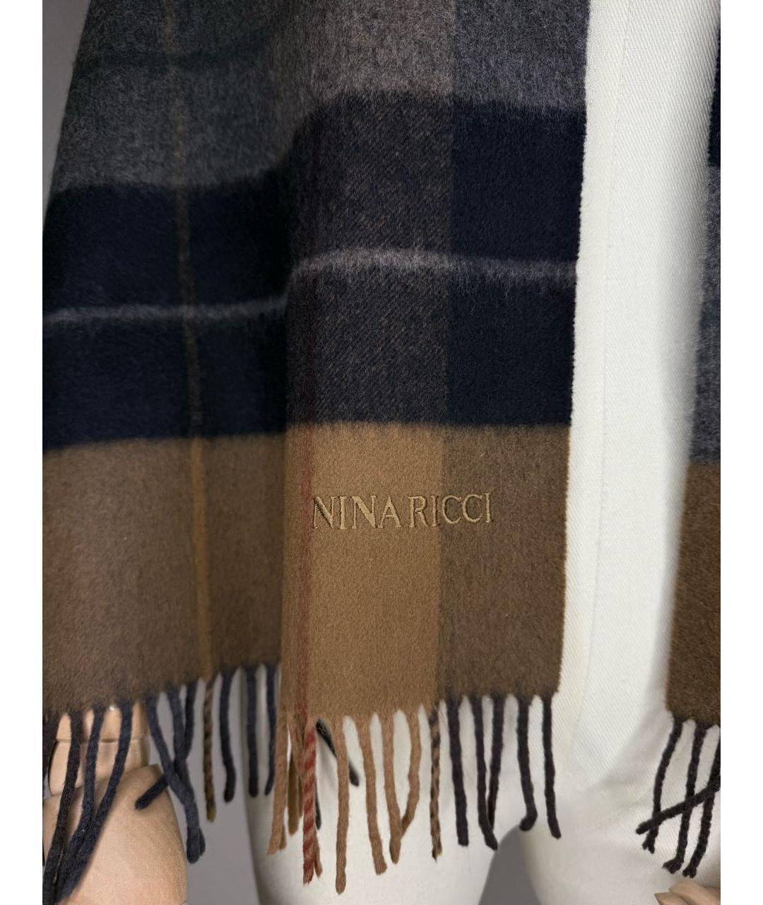 NINA RICCI Коричневый кашемировый шарф, фото 6