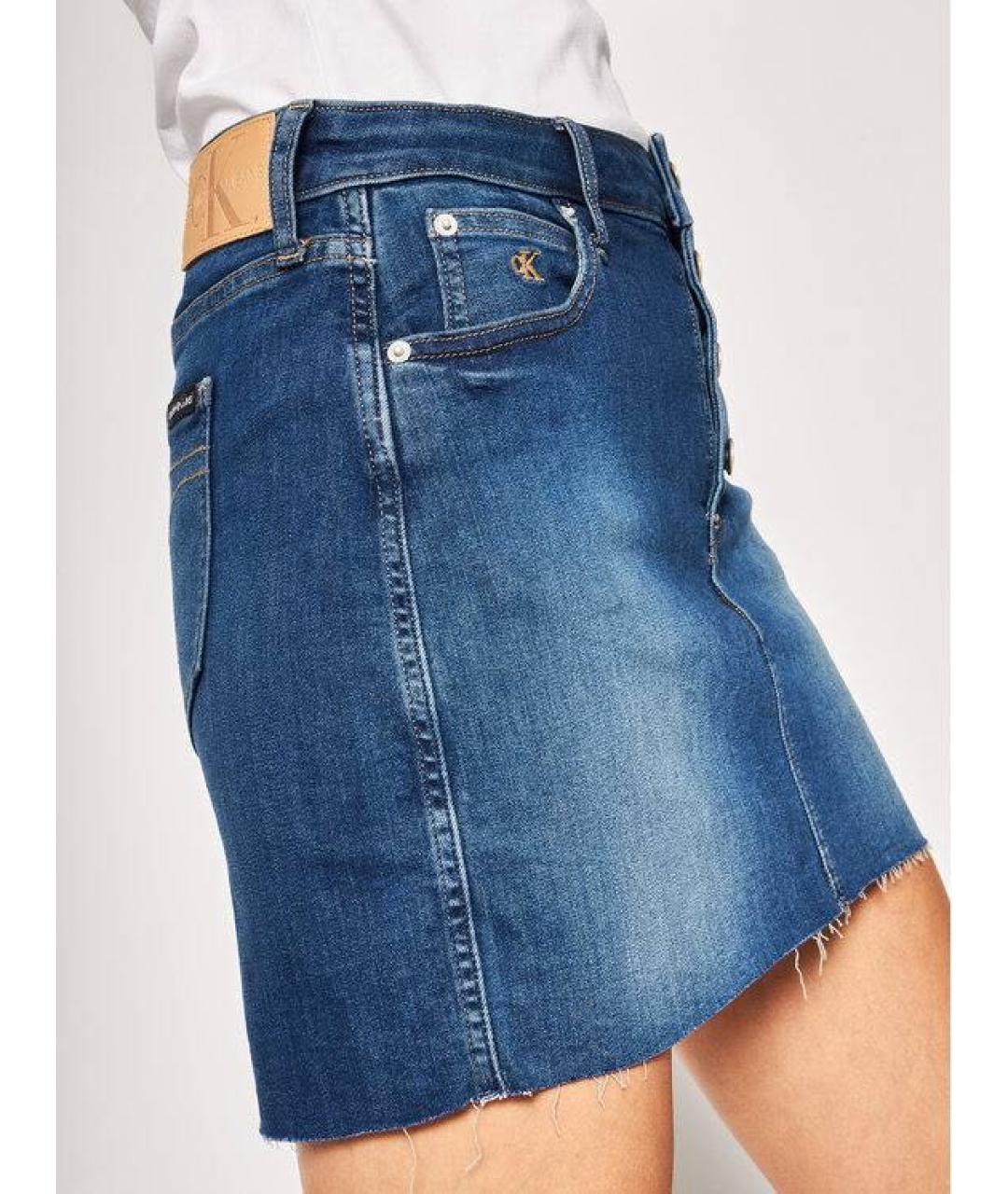 CALVIN KLEIN Синяя хлопко-эластановая юбка мини, фото 4