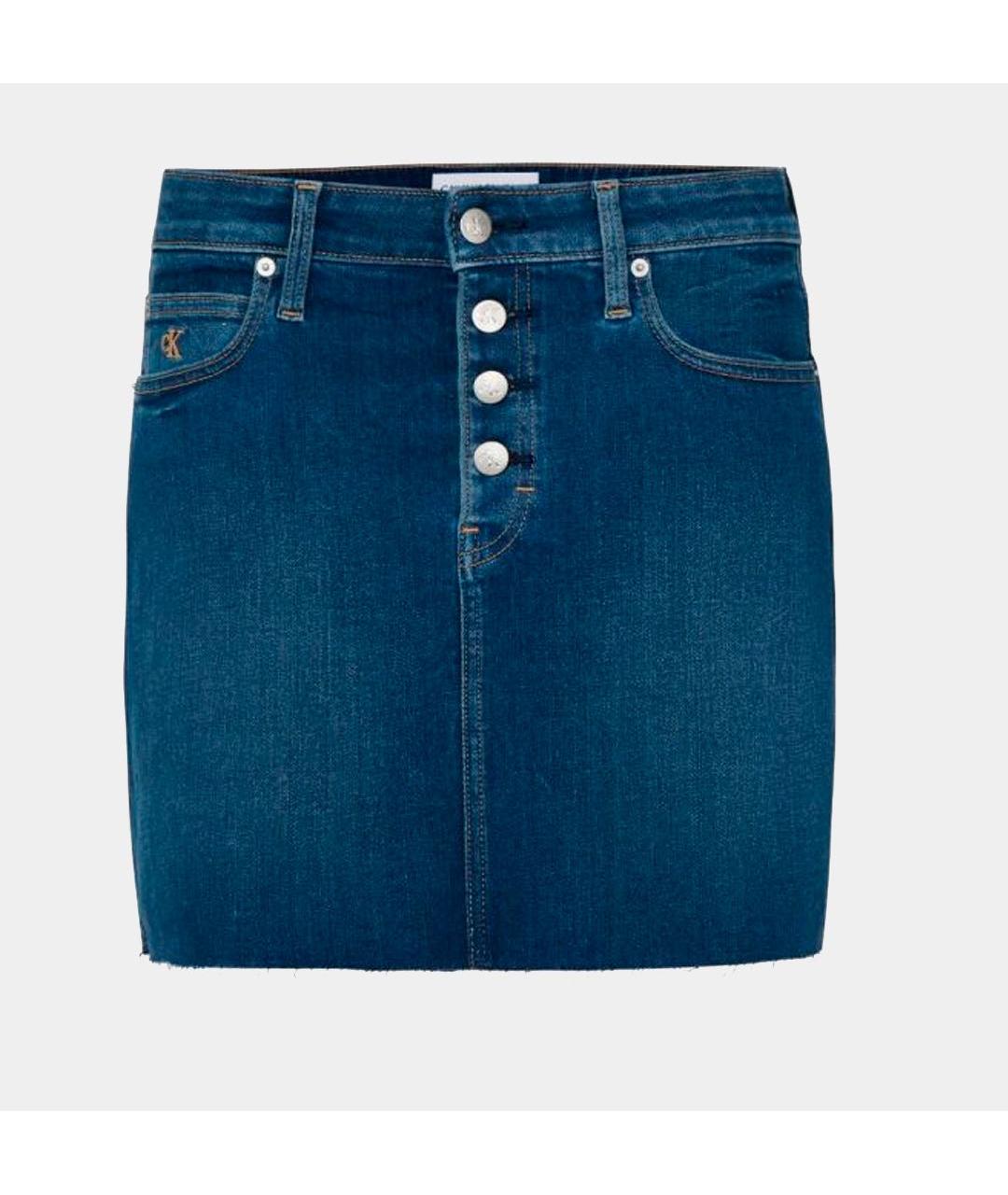 CALVIN KLEIN Синяя хлопко-эластановая юбка мини, фото 5