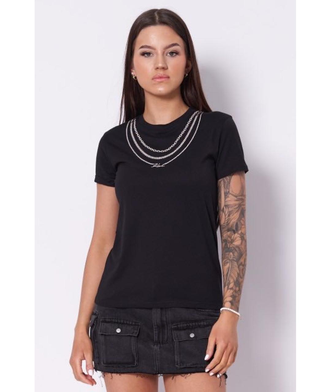 KARL LAGERFELD Черная хлопко-эластановая футболка, фото 4